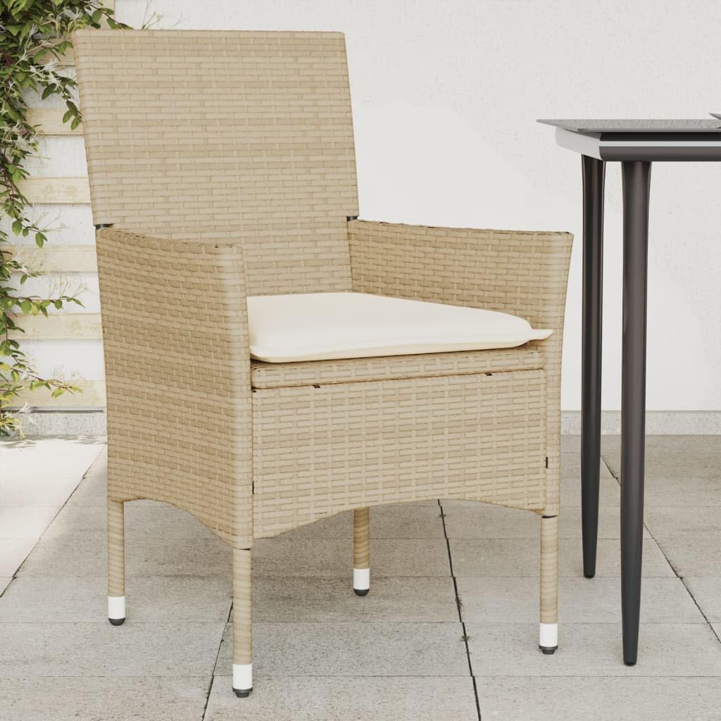 vidaXL Gartenstühle 2 STK., Gartenstuhl mit Kissen, Stuhlset Stuhl Sessel für Garten Terrasse Balkon, Essstuhl Gartensessel, Beige Poly Rattan