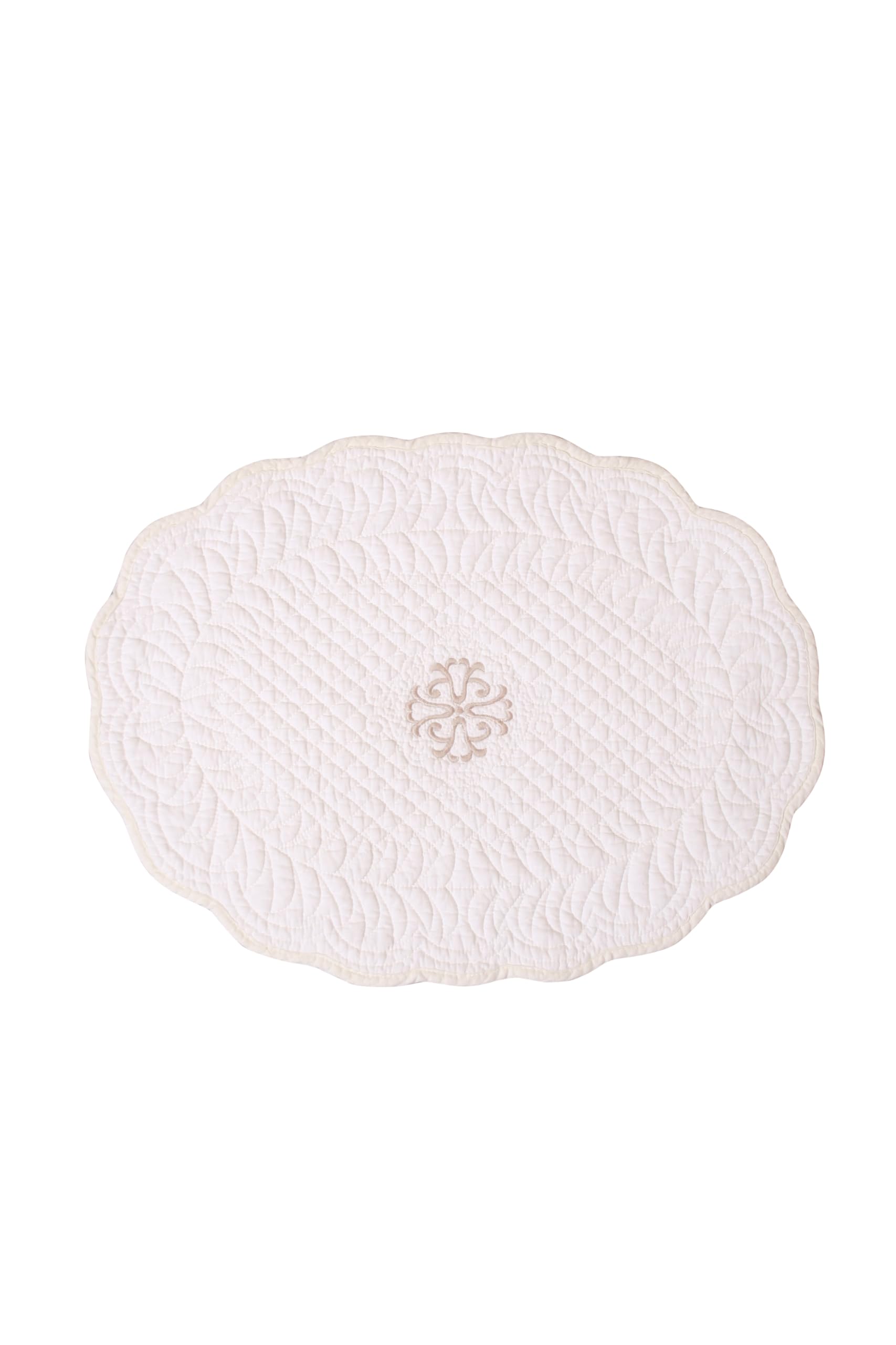 Lot de 6 Sets de Table Boutis Bastidon Ovale Ivoire 35 * 50 cm, Brodé en Coton, French Style, Shabby Charme
