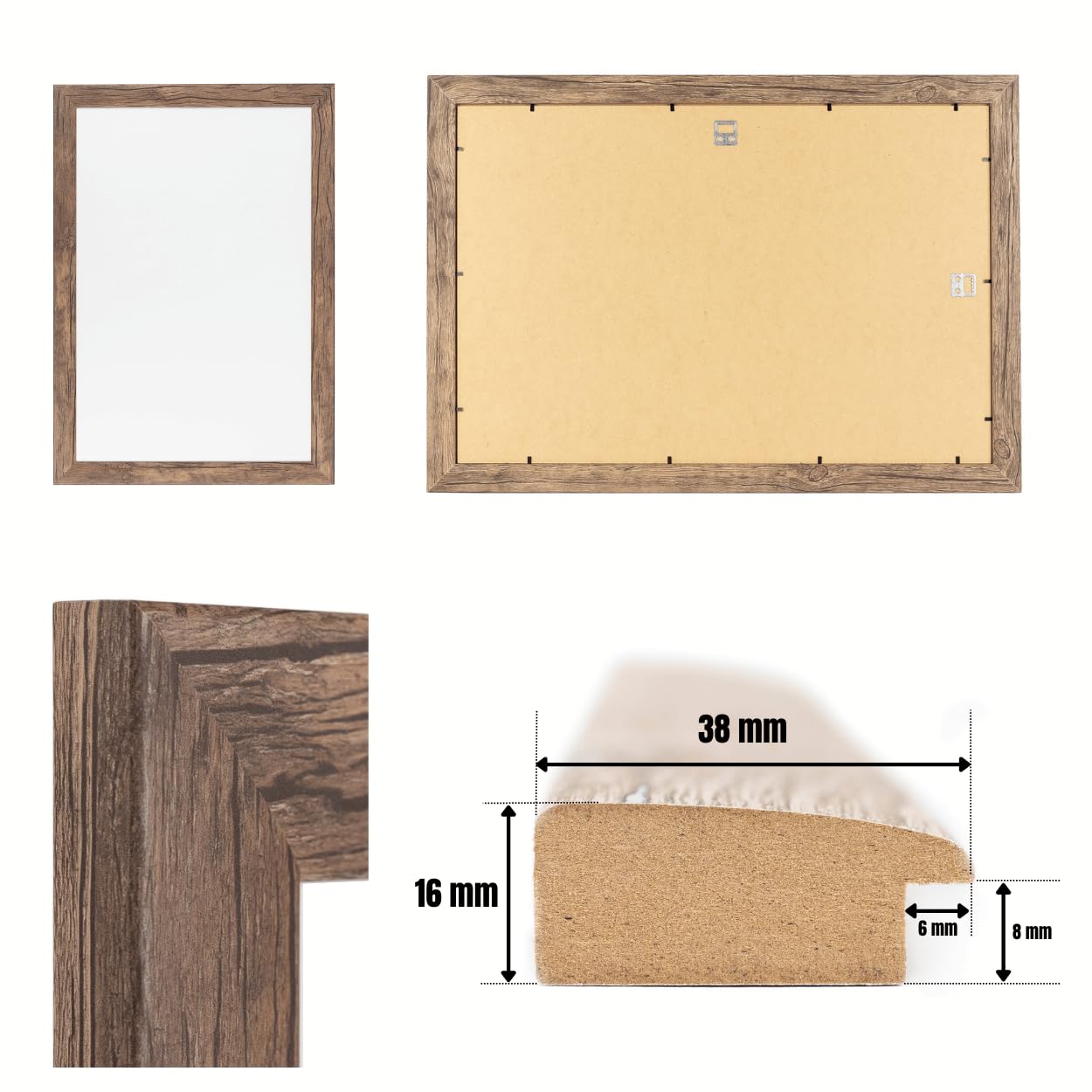 'N°3' Bilderrahmen 60x80 handgefertigt nach Maß | Eiche Dunkelbraun | MDF-Holz Design Collage Holzbilderrahmen inkl. Acrylglas und Metall Aufhänger (Querformat & Hochformat)