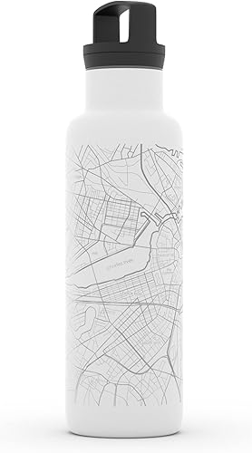 Miniatura 2 de Well Told Boston Massachusetts - Botella de agua aislada con mapa de Massachusetts grabada, botella de acero inoxidable grabada (21 onzas, blanco)