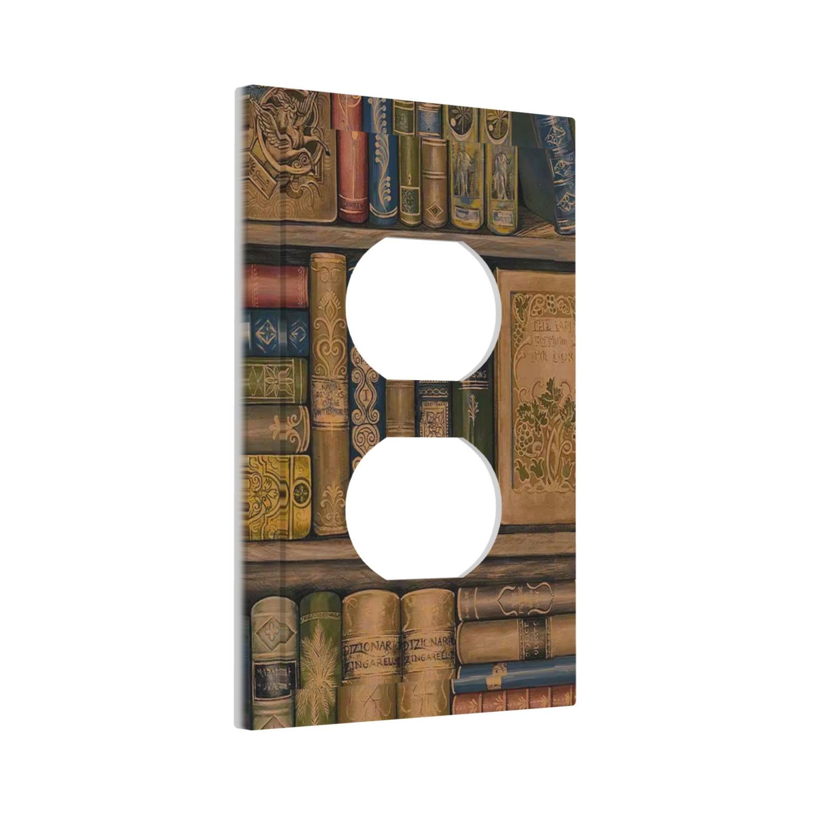 Retro Bookshelf Vintage Bookcase 1 Gang Outlet Plate Covers Decorative Single Duplex Light Switch Cover Electrical Wall Plate Receptacle Switchplate
