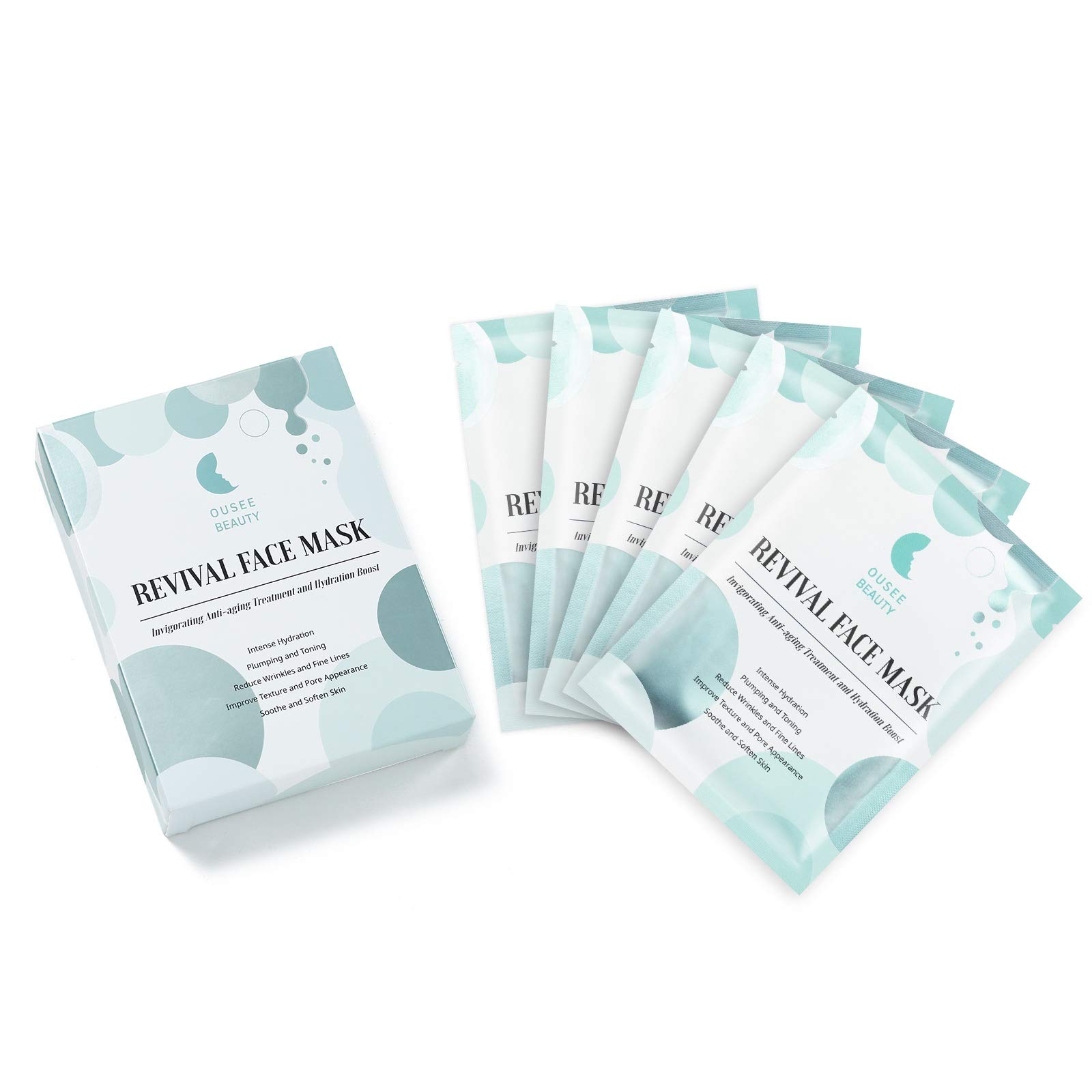 Revival Bio-Cellulose Face Sheet Mask, Natural Facial Mask with Snow Lotus and Hyaluronic Acid by - Hydrating, Anti-aging, Brightening, Reducing Wrinkles and Fine Lines by OUSEE BEAUTY (5 Pack)