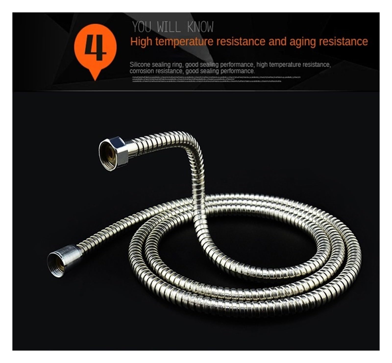 Edelstahl-Brauseschlauch 1/1,5/2/3/4/5/10 m Duschrohr mit universeller Passform Warmwasseranschluss Metallschlauch für Wasserenthärter und Duschkopf (150 cm)
