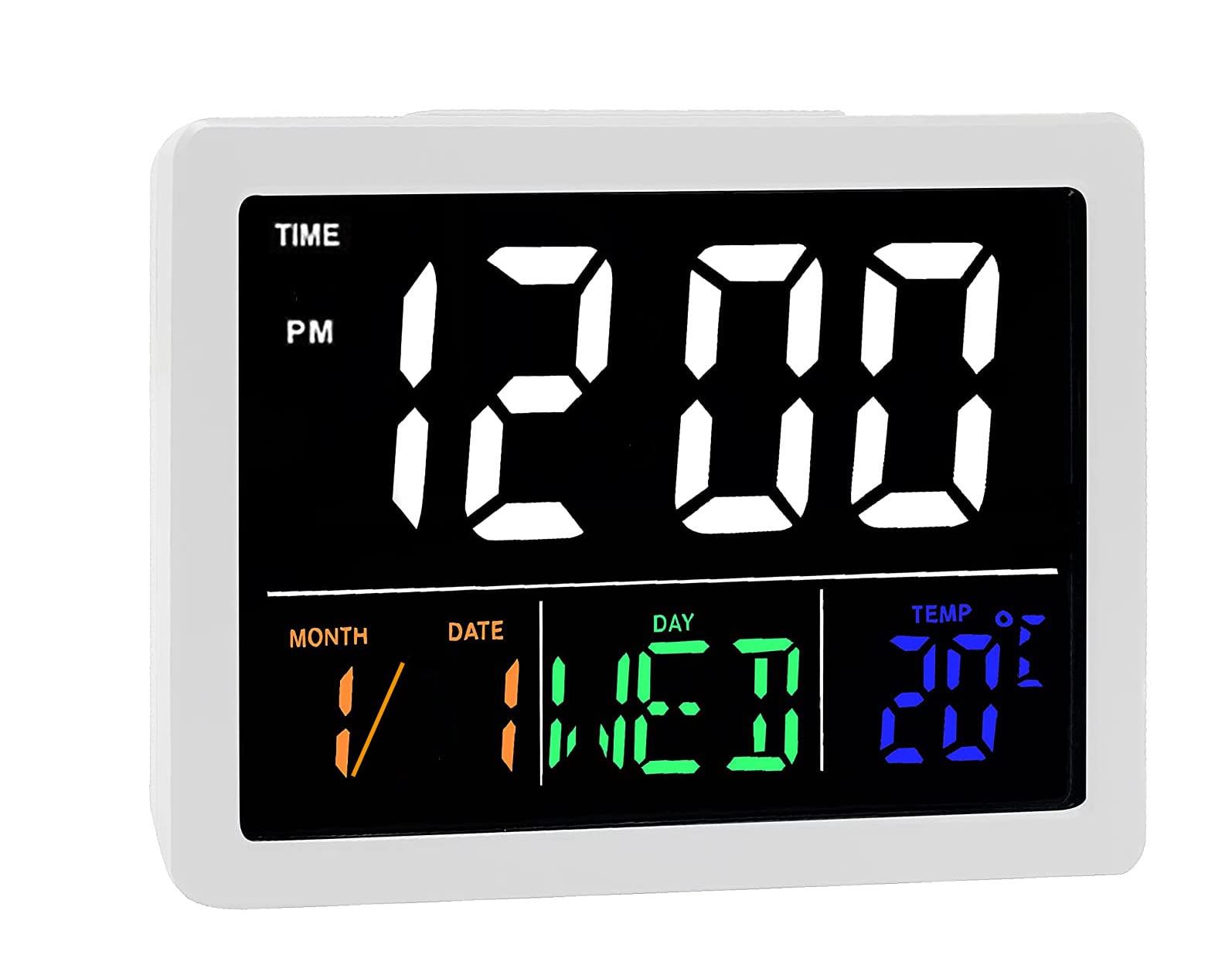 Lancoon Digital Alarm Clock, LCD Color Large Screen with Temperature Week Date Time Battery Support Snooze Portable Simple for Outdoor Students Living Room