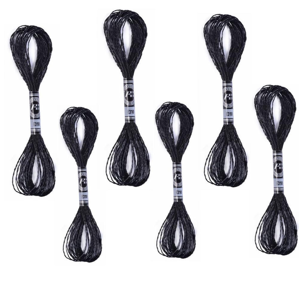 Glitter Embroidery Floss Cross Stitch Thread Metallic Embroidery Thread for Friendship Ribbons,Knitting,Cross Stitch Project,6 Skeins (Black)