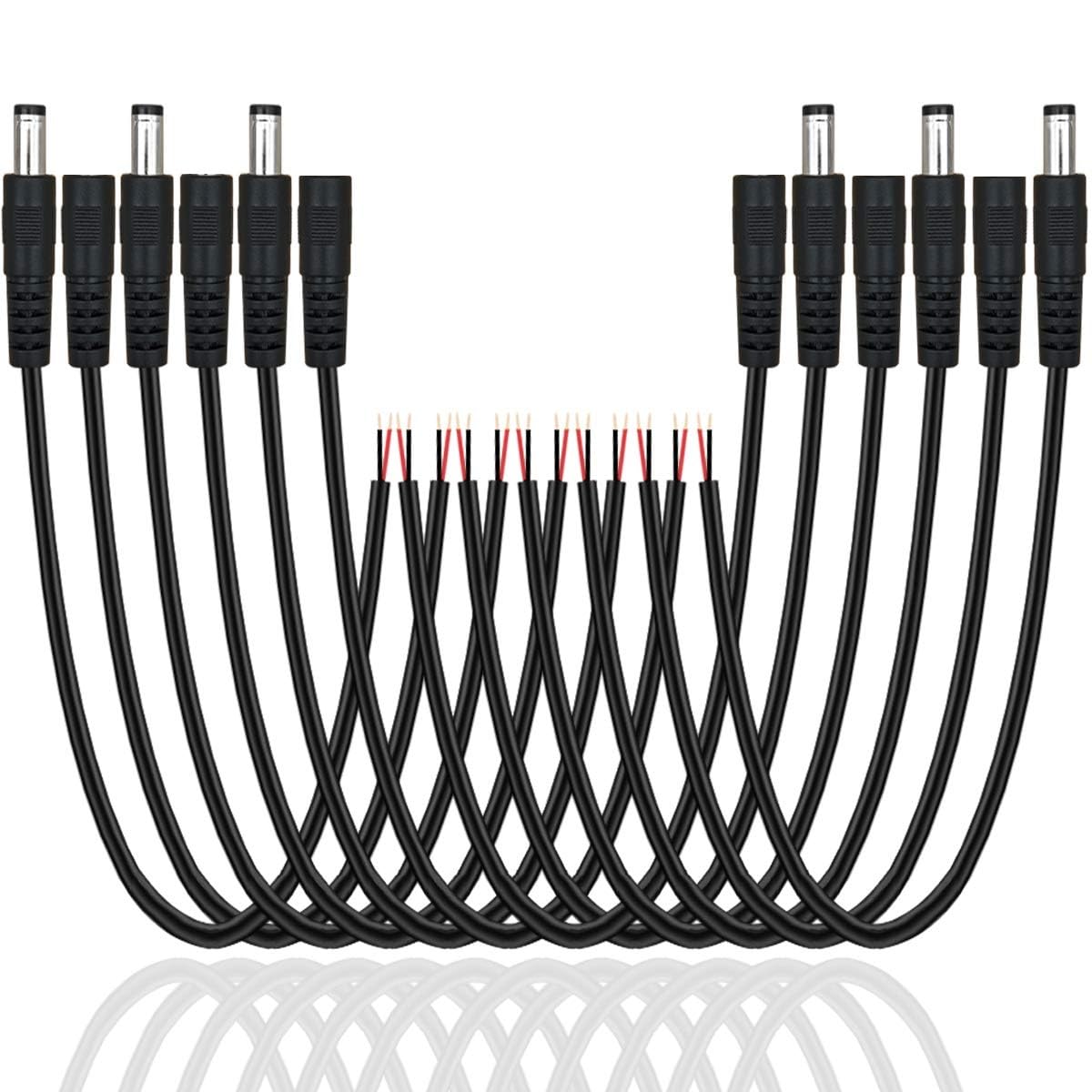 FEDUS Pack of 150 20AWG White Female DC Power Extension Cable Wire 12V 2.1mm / 5.5mm Socket to Bare End Jack Pigtails Cord for CCTV Security Camera, IP Camera, DVR Standalone, LED Strip,Surveillance — Amazon image 6