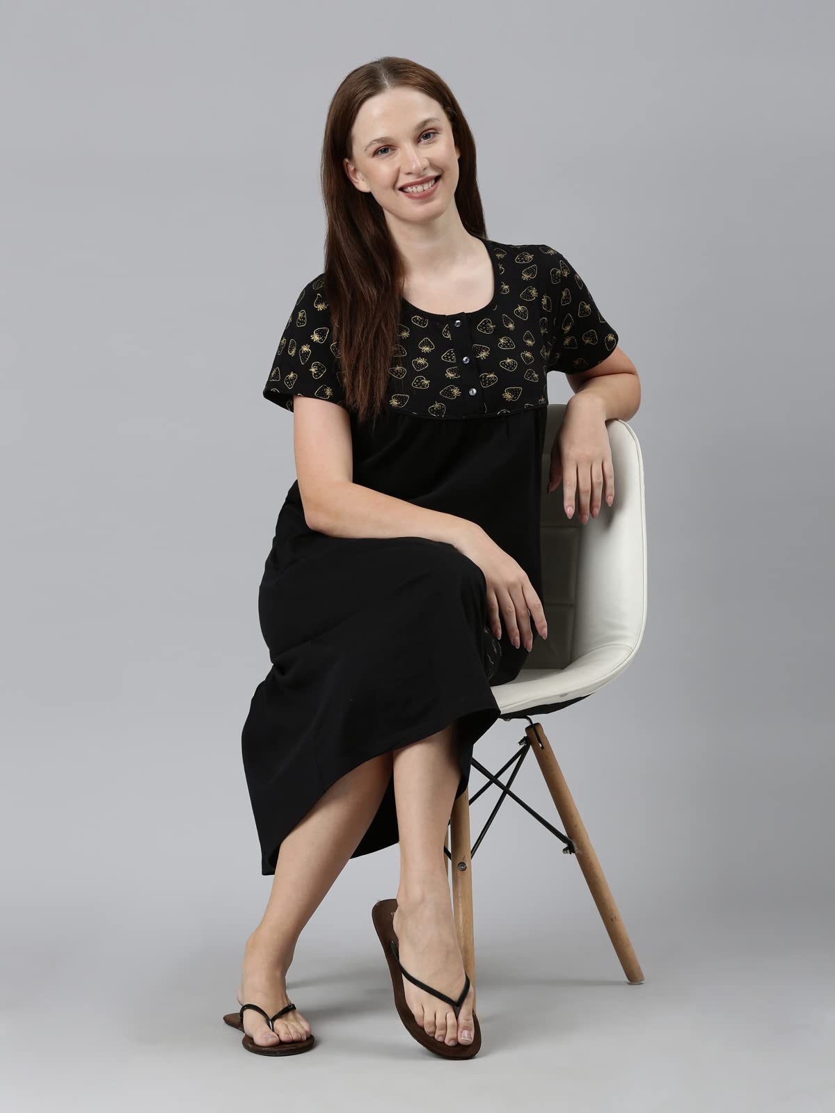KRYPTIC Womens Black Printed Pure Cotton Maxi Nightdress(Black-XXL) - Image 7 thumbnail
