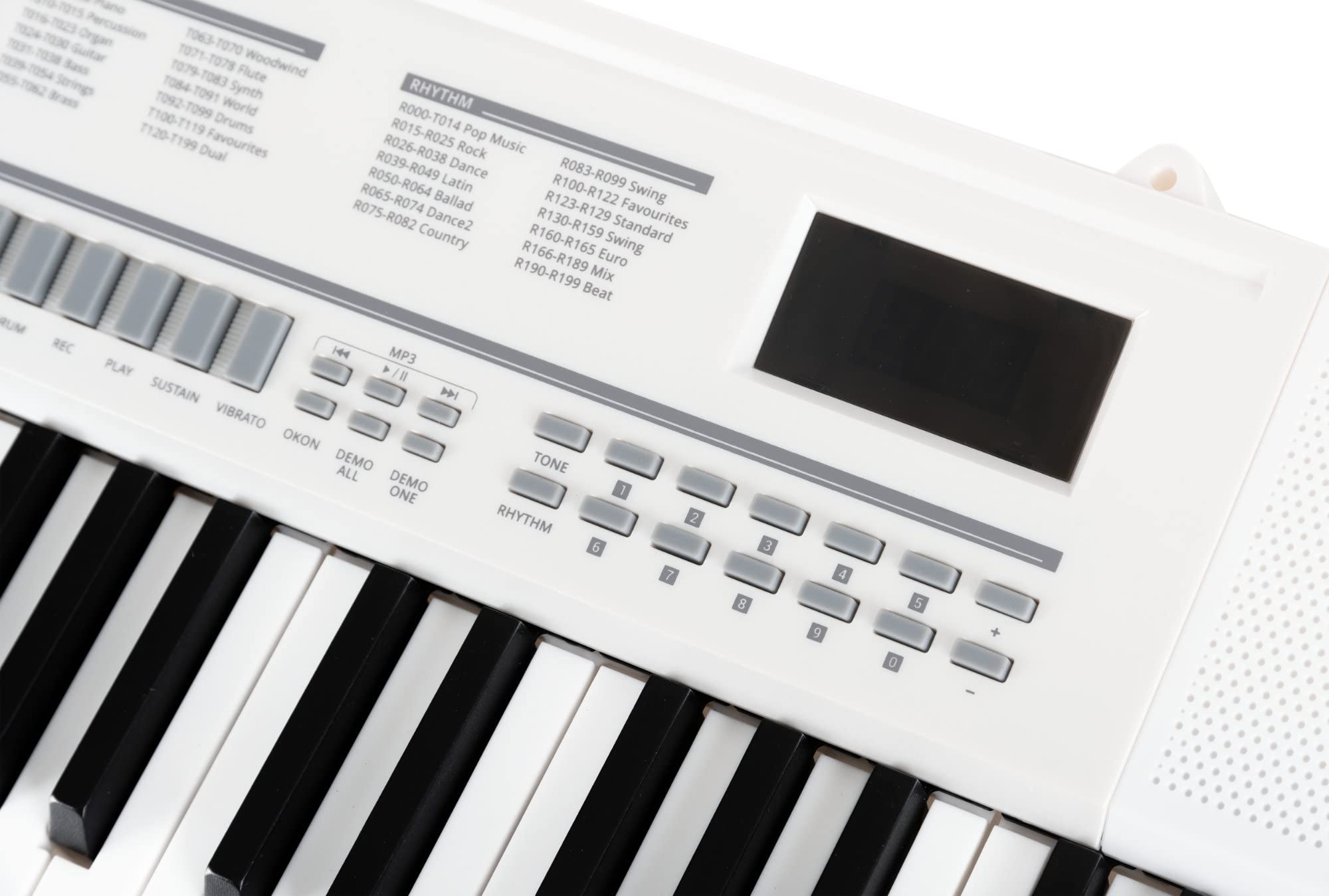 McGrey 6170 Akku-Keyboard Weiß Safety Fix Set, LC-Display, 200 Sounds | Einsteiger-Keyboard mit 61 Tasten in Standard-Größe, Integrierter Li Ion-Akku mit 1200 mAh, 200 Rhythmen, 70 Demo Songs, 5 cm