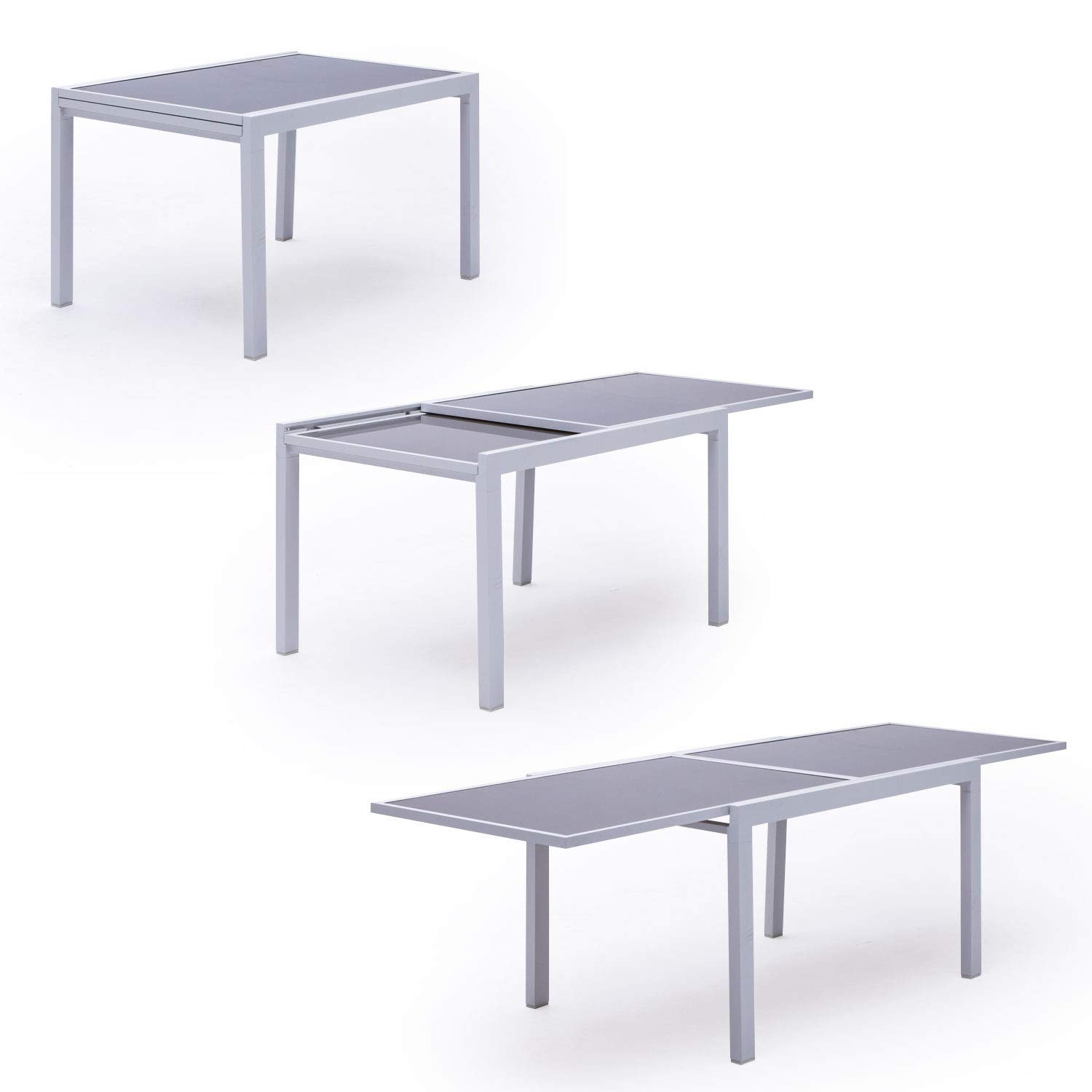 Happy Garden Salon de Jardin Extensible LAMPEDUSA - Salon de Jardin 10 Personnes - Table + Chaises - Blanc/Gris