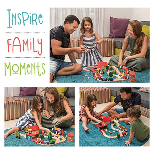 Image of KipiPol Wooden Train Set - 69 Pieces Wooden Train Tracks & Trains for Kids, Toddler Boys and Girls 3,4,5 Years Old and Up- Premium Wood Construction Toys -Fits Thomas, Brio, IKEA, Melissa and Doug