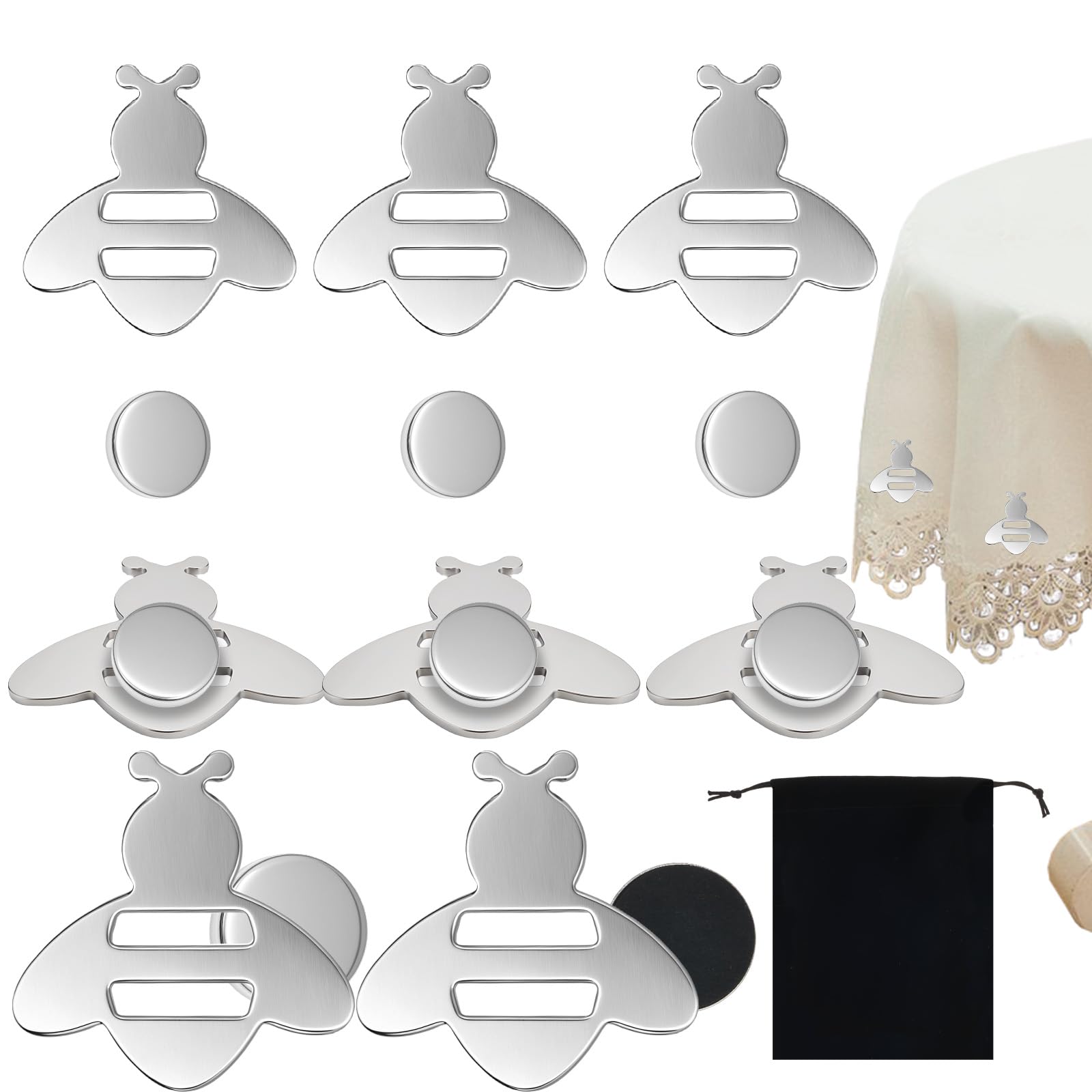 Kuanght Bee Style 8Pcs Magnetic Tablecloth Weight Set, Stainless Steel Tablecloths Clips Heavy Duty Shower Curtain Weight Outdoor Tablecloth Weights For Outdoor Picnic, Party, Wedding, Camping And Garden Use