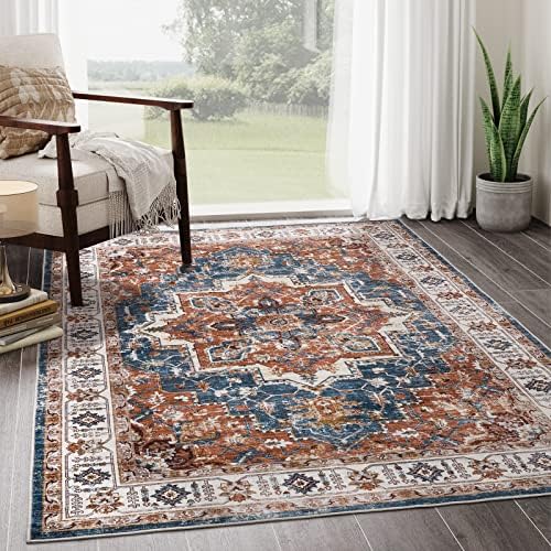 zesthome 8x10 Area Rugs,Stain Resistant Washable Rug,Ultra-Thin Rugs for Living Room,Bedroom,Non-Slip Backing Home Decor Boho Large Area Rug (Orange,8'x10')