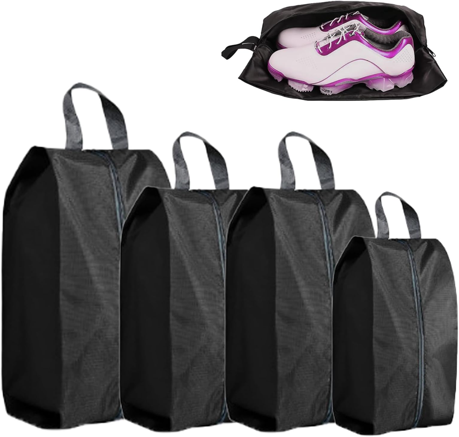 4PCS Travel Shoe Bags,Waterproof Nylon Shoe Bag with Zipper,Large Black Travel Shoe Bags For Packing,Reusable Universal Shoes Bags Storage (black)