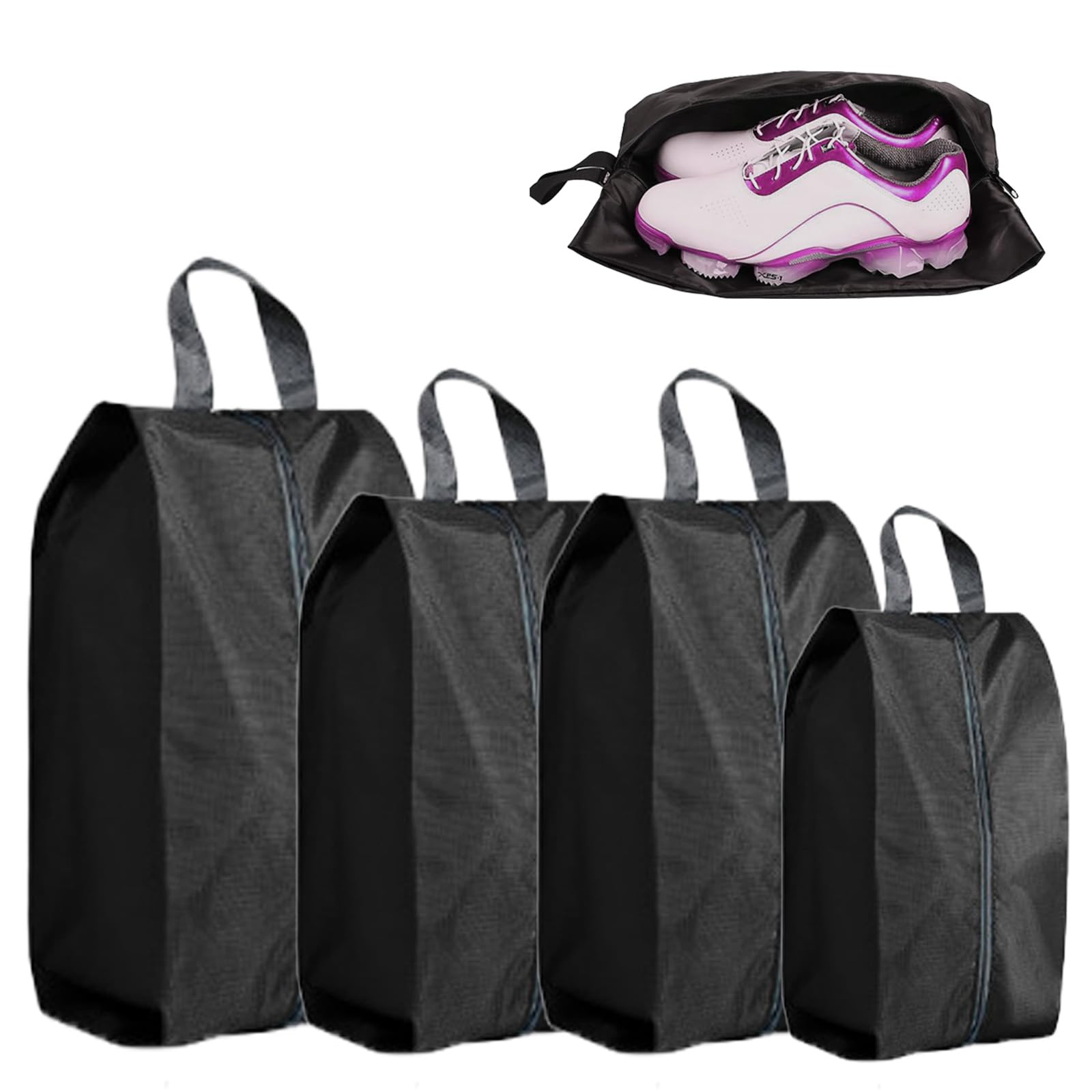 4PCS Travel Shoe Bags,Waterproof Nylon Shoe Bag with Zipper,Large Black Travel Shoe Bags For Packing,Reusable Universal Shoes Bags Storage (black)