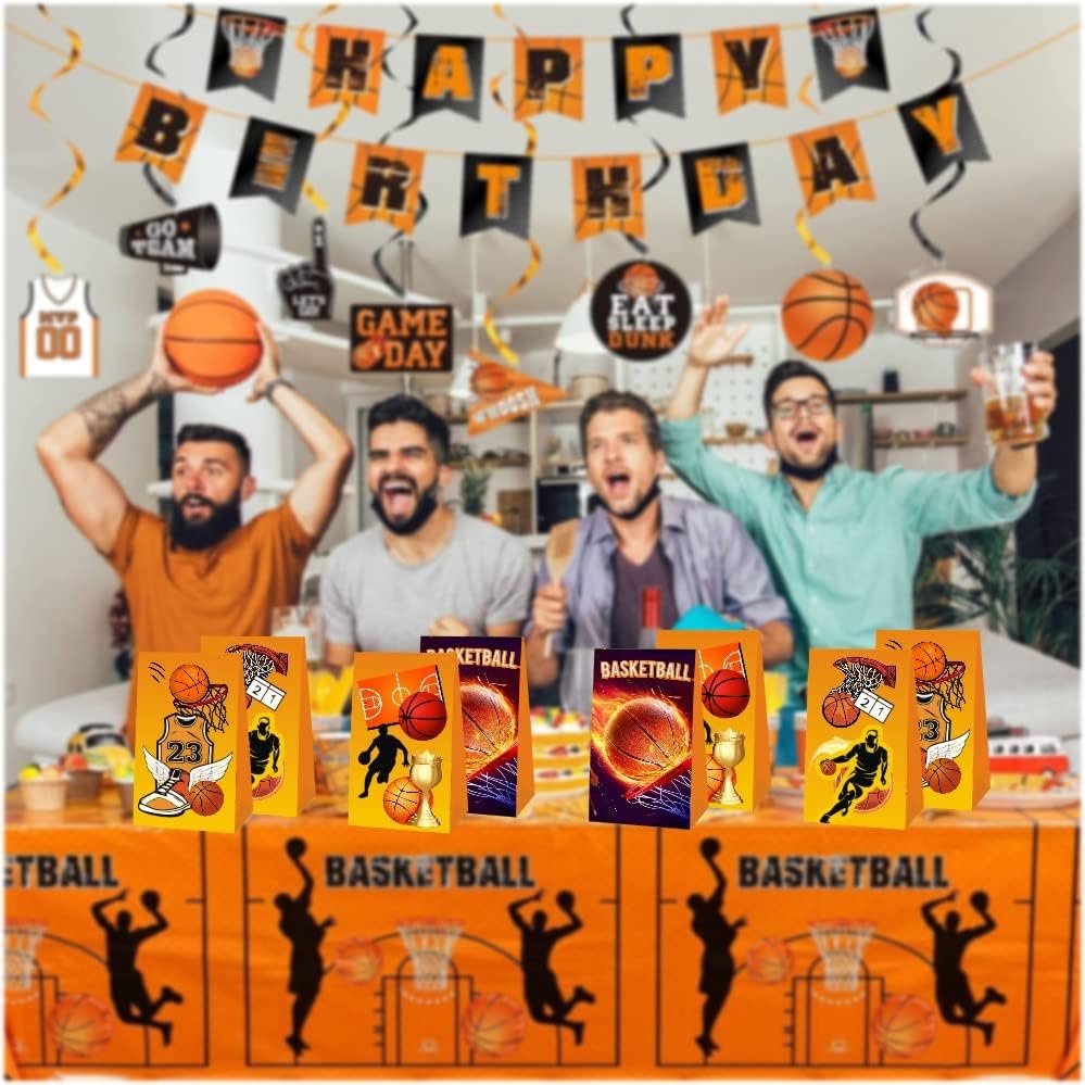 Miniatura 6 de BNFUO 12 bolsas de regalo de fiesta de baloncesto para decoración de fiesta de cumpleaños temática deportiva