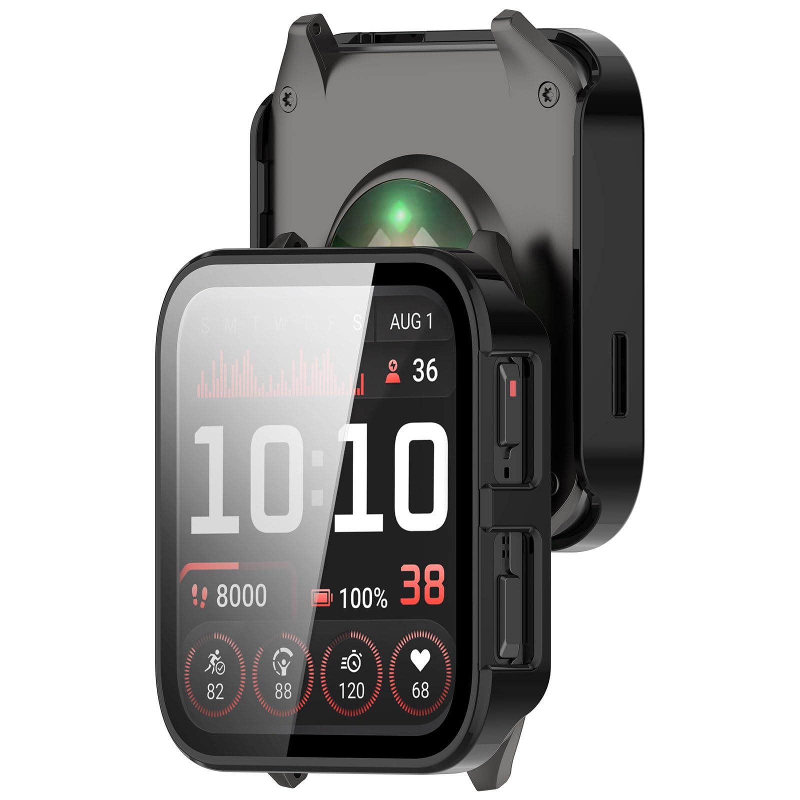 AWADUO Compatible with Garmin Venu X1 Smartwatch Full Coverage PC Protective Case Cover with Tempered Glass Touchable Screen Protector Smartwatch Accessories(Black)
