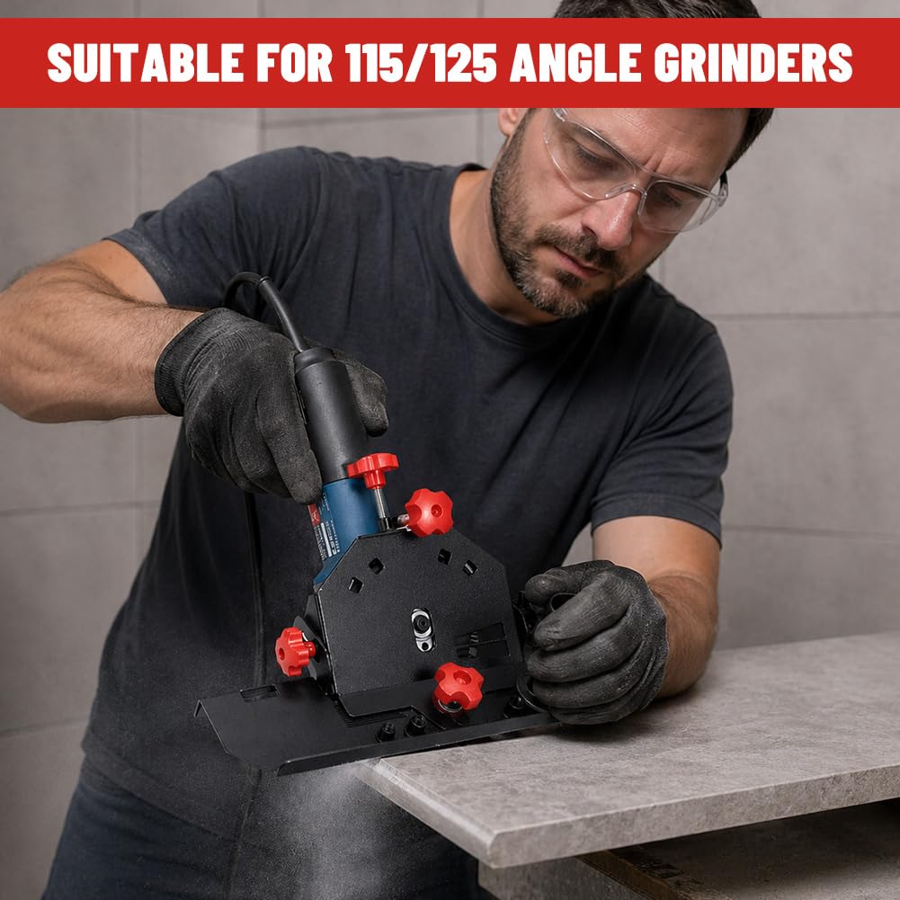 Soporte de amoladora angular cortadora de azulejos para 115/125 mm, para corte en bisel de azulejos a 45°, corte preciso, diseño ergonómico