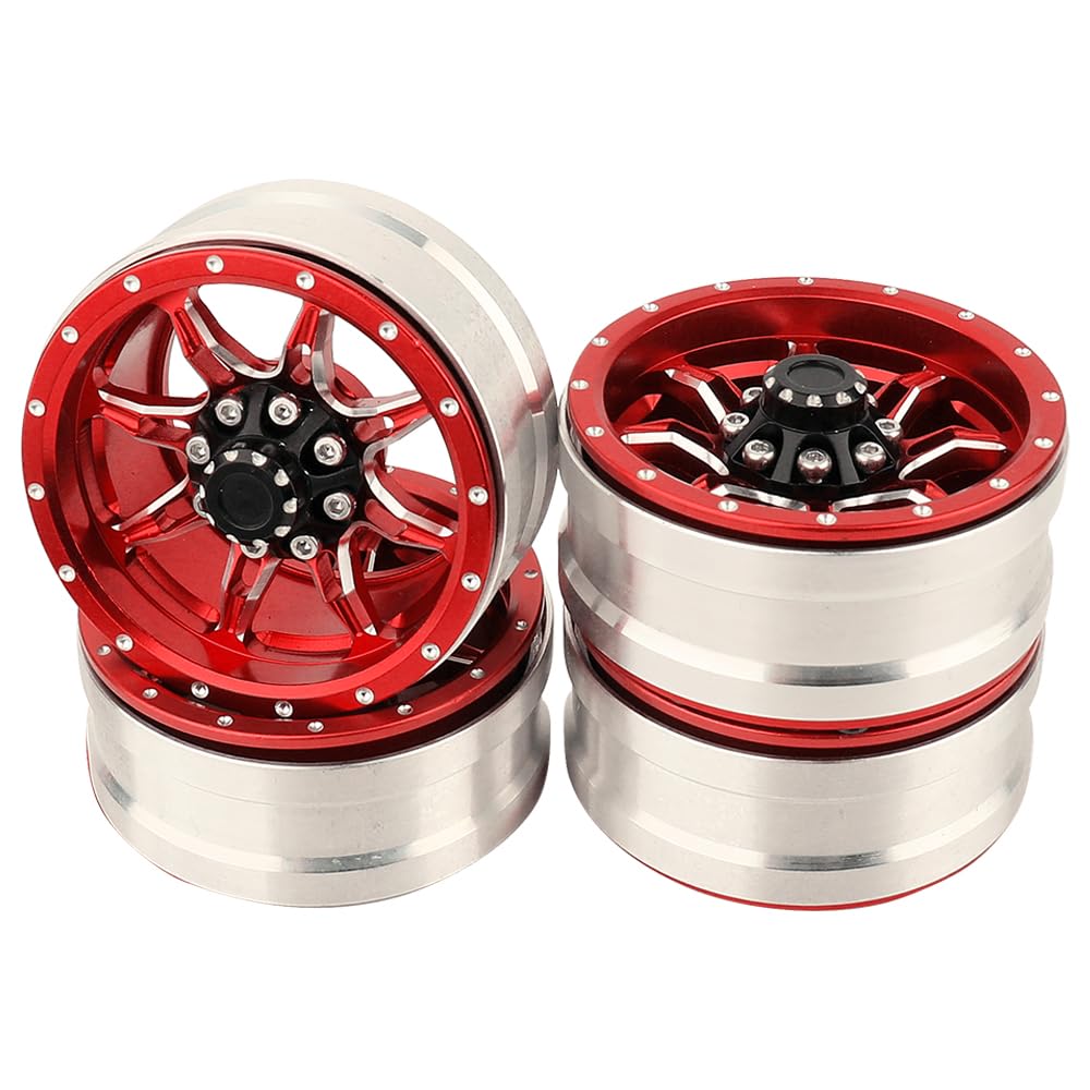 RZXYLRC 1.9 inch Metal Beadlock Wheel Rims Hubs for Axial SCX10 I II III 90046 SCX10 PRO Capra TRX4 RC4WD D90 1/10 RC Rock Car Crawler Upgrade Part (red)