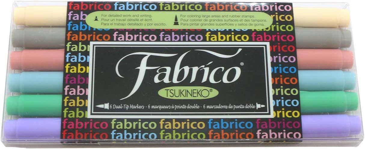 Tsukineko PF-6-PASTEL Fabric Dual-Tip Markers, Pastel, 6-Pack