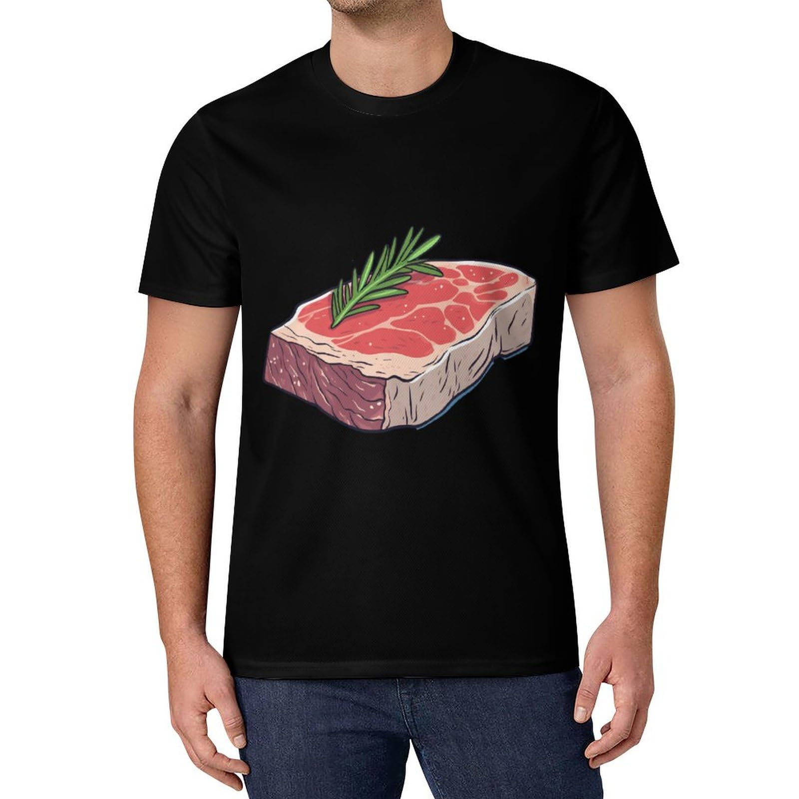 Food Steak Men's T Shirts Short Sleeve Crew T-Shirts Fashion Print Shirt Tops Casual Summer Tee XL