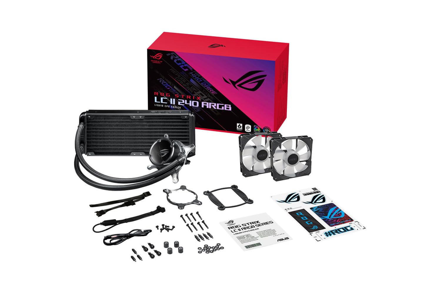 ASUS ROG Strix LC II 240 Raffreddatore a liquido per CPU all-in-one con Aura Sync, supporto Intel LGA 1150/2066 e AMD AM4/TR4 e doppia ventola ROG da 120 mm ARGB, Nero