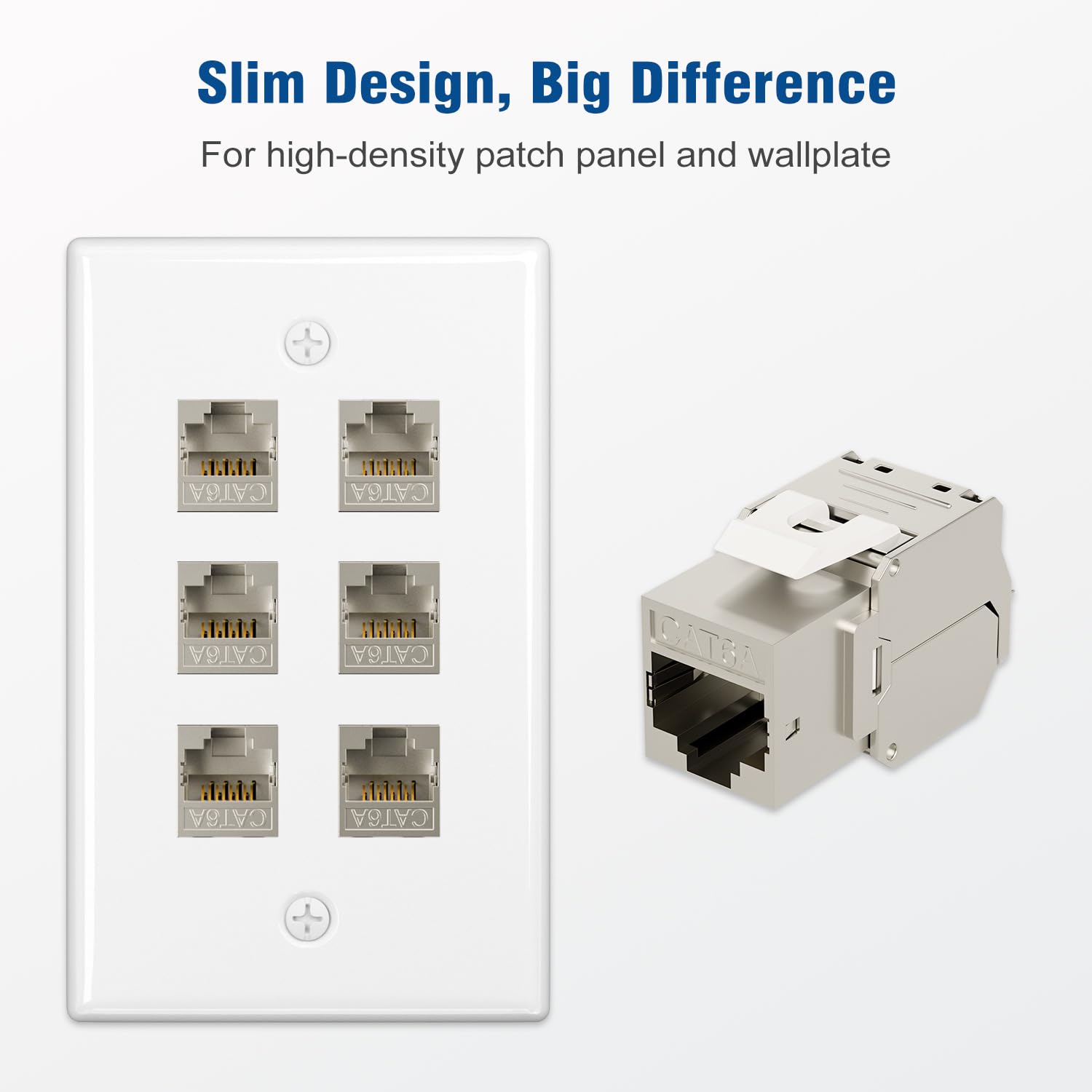 Iwillink Lot de 10 prises Keystone Cat6A RJ45 en métal blindé - 180 degrés - Boîtier en alliage de zinc - Argenté