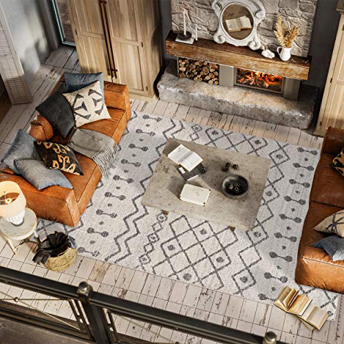 Image of JONATHAN Y Aksil Moroccan Beni Souk Cream /Gray Indoor Area Rug, 5x8, Bohemian, Scandinavian, Easy-Cleaning for Living Room, Bedroom, Kitchen, Pet Friendly, Non-Shedding (MOH208B-5)