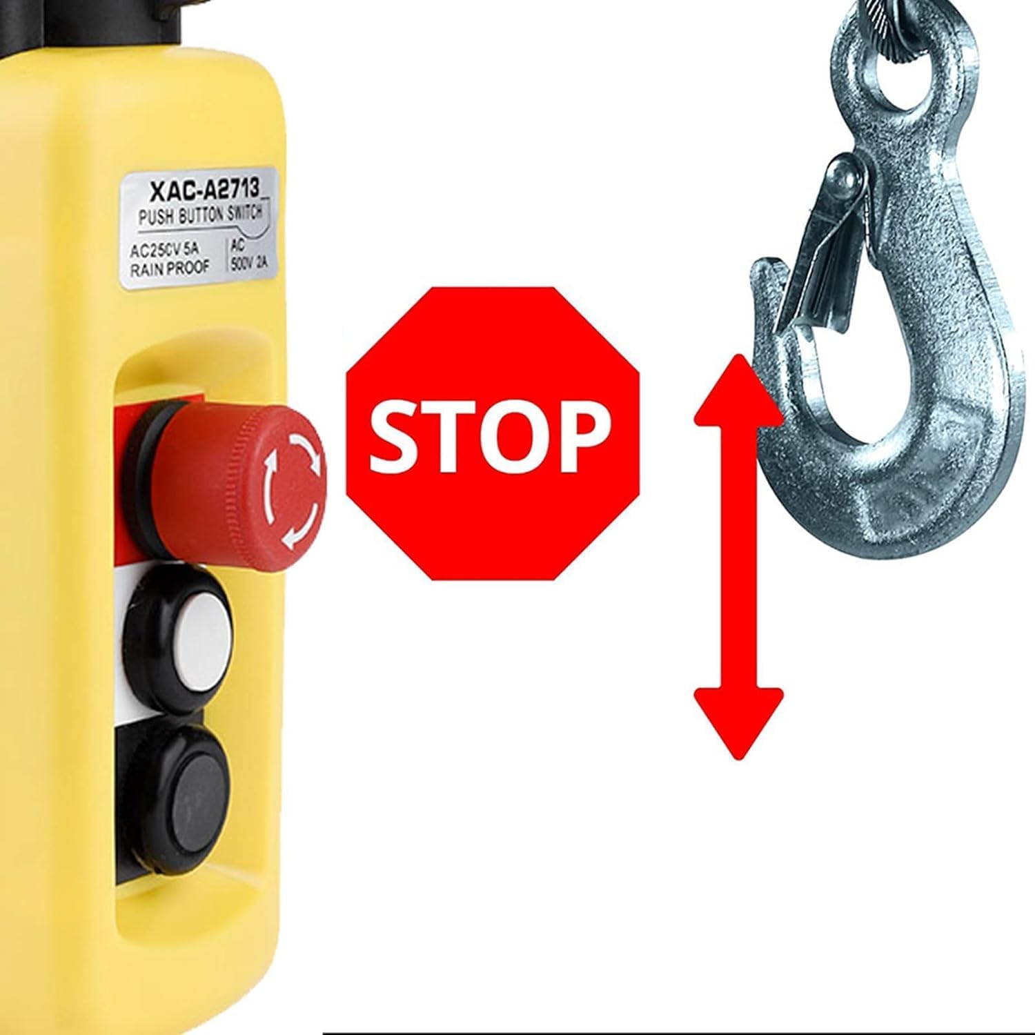 DeWin Commande de Levage de Grue,Bouton-Poussoir de Grue à Chaîne Commande de Commutateur de Levage Interrupteur à Bouton-Poussoir de Levage Bouton-Poussoir de Grue à Chaîne avec Arrêt d'urgence