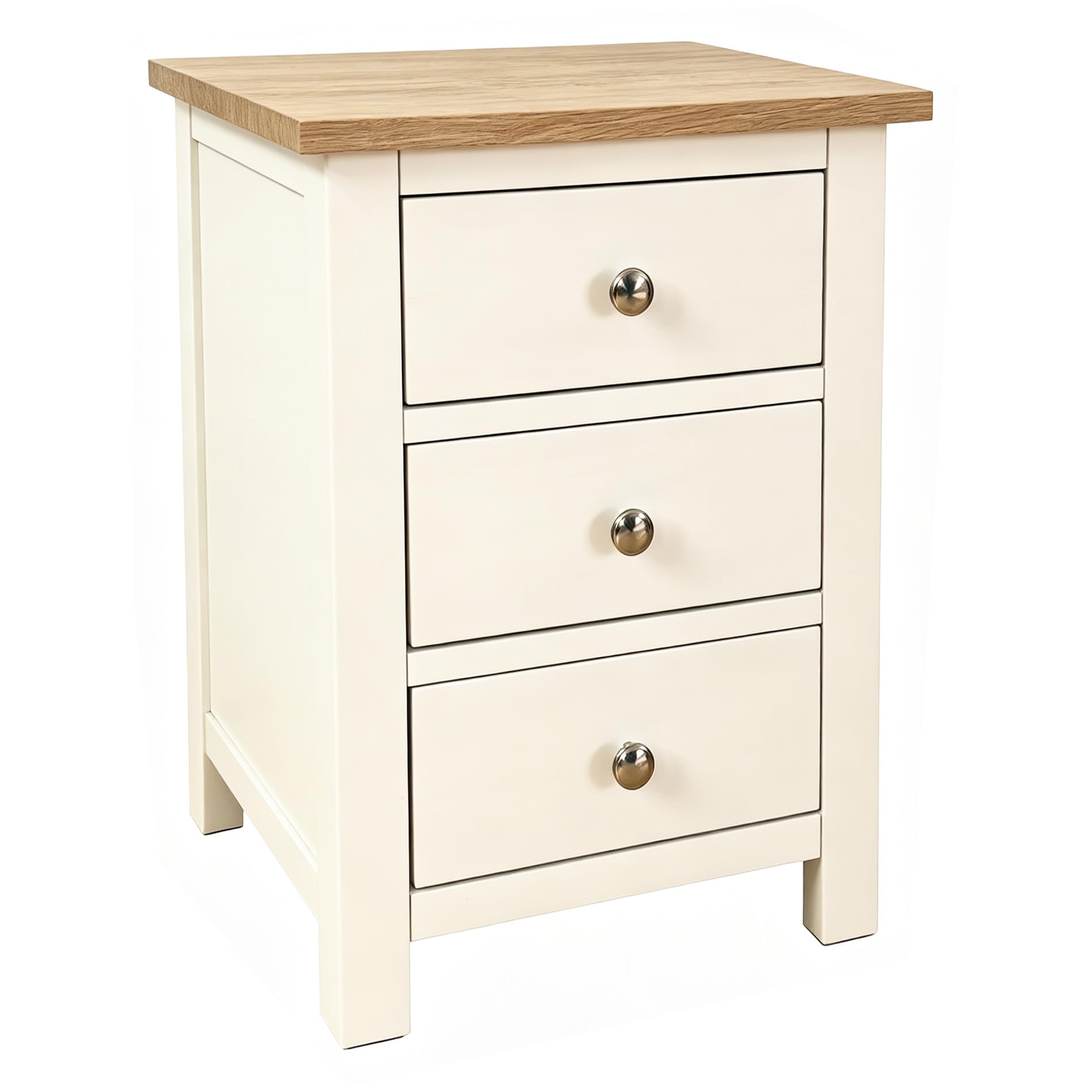 Aurotrice OAK Bedside Table 3 Drawers, NC Paint Cabinet, OAK MDF Board & Hardwood W:42 D:32 H:56 CM