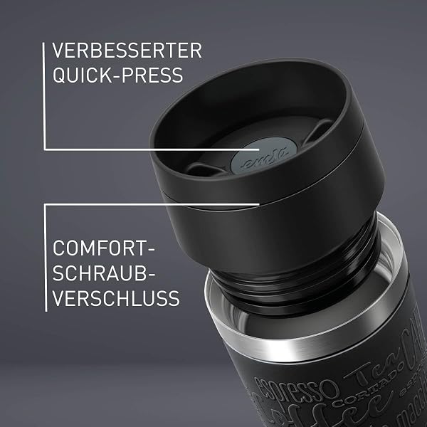 Emsa N20202 Travel Mug Classic Isolierbecher 0,36 Liter | neuer Komfort-Schraubverschluss | Edelstahl | 4h heiß und 8h kalt | 100% dicht | spülmaschinenfest | 360°-Trinköffnung | Schwarz - 4