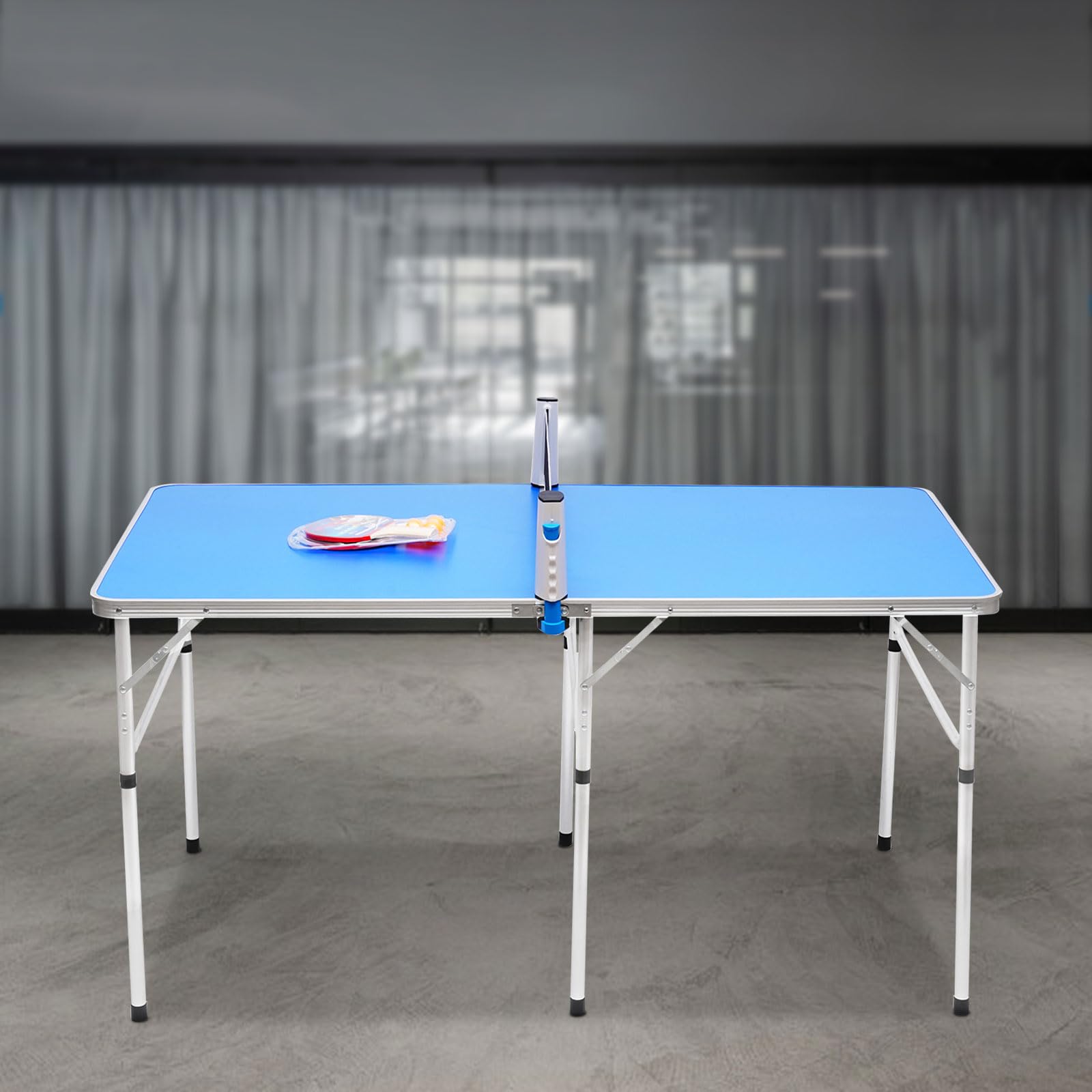 Klappbar Tischtennis, Tischtennisplatte mit 2 Tischtennisschlägern&3 Bällen | 152 * 76 * 76cm Freizeit-Tischtennisplatte für Esstische, Schreibtische, Messetische
