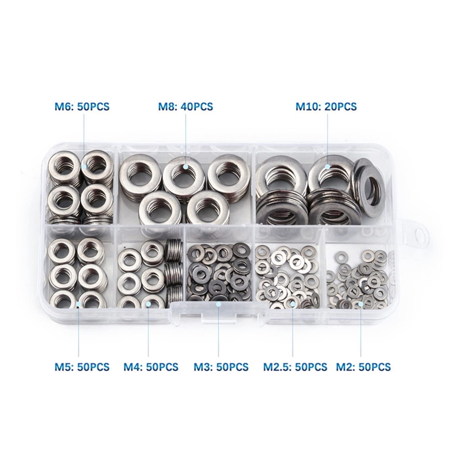 Arandelas de Acero 360 unids/Set de Arandelas Planas, Acero Inoxidable 304, Juego de clasificación de Arandelas de Guardabarros Grandes M2 M2.5 M4 M5 M6 M8 M10 M12 reparación General