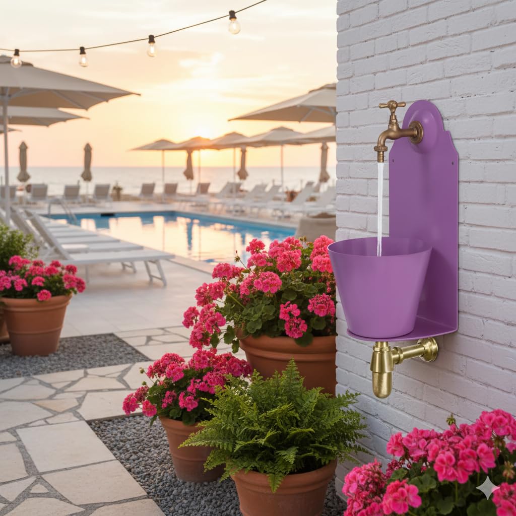 Belfer 42PR Fontana a Parete con Solida Struttura in Acciaio e Rubinetto in Ottone Colore Viola