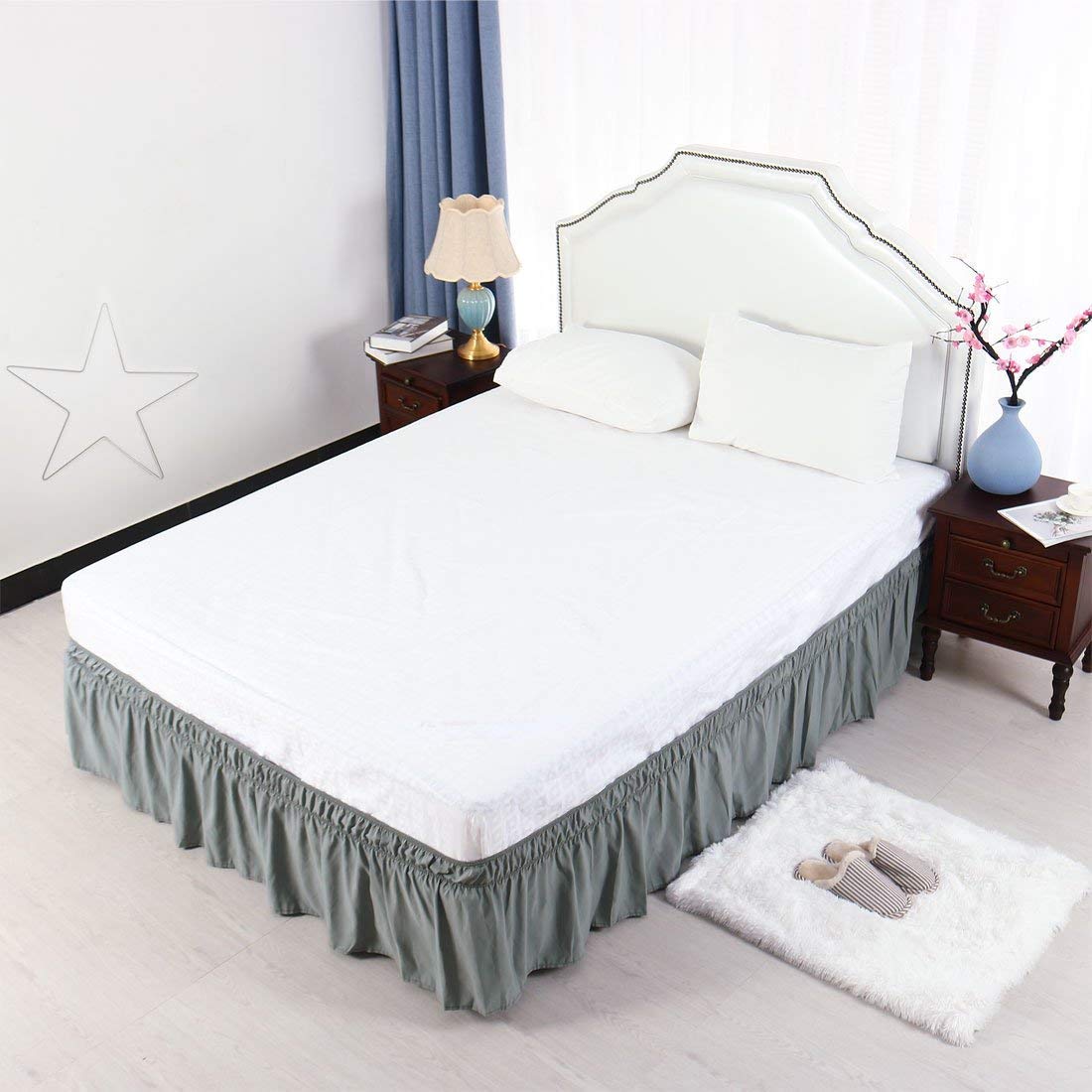 Luxury & Comfort linens Egyptian Cotton 600 Tc Bed Skirt Wrap Around Three Fabric Sides Elastic Dust Ruffle, Easy Fit Wrinkle - with 12 Inch Drop (Grey) (Queen),(80" L X 60�W)-image-29