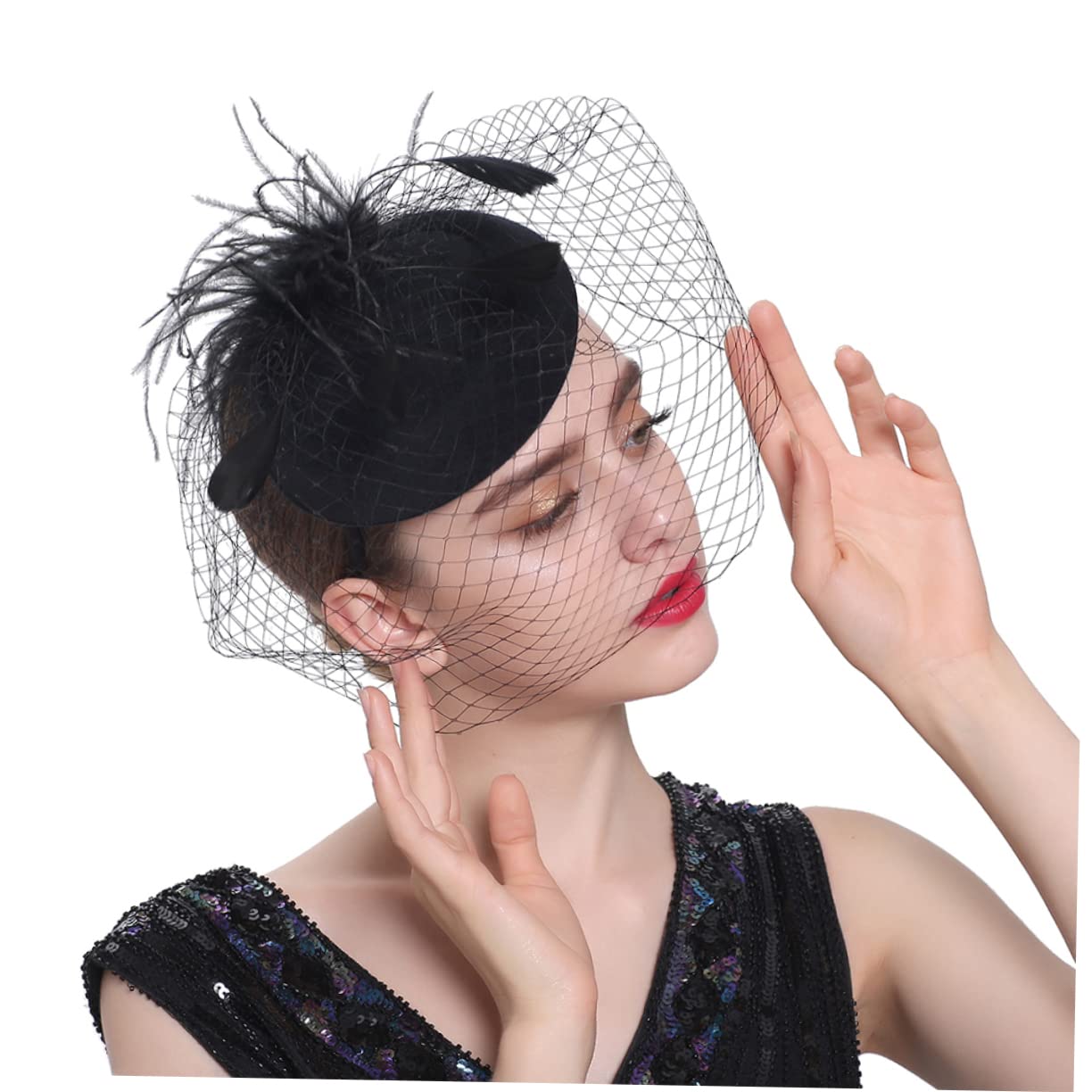 FOMIYES 5pezzi Fascinator Elegante per Donne con Design Rete e Decorazioni Uniche per Cerimonie Feste e Tea Party