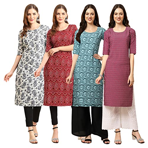 Image of Pinkmint Women's Crepe Digital Print Straight Kurta [Pack of 4]