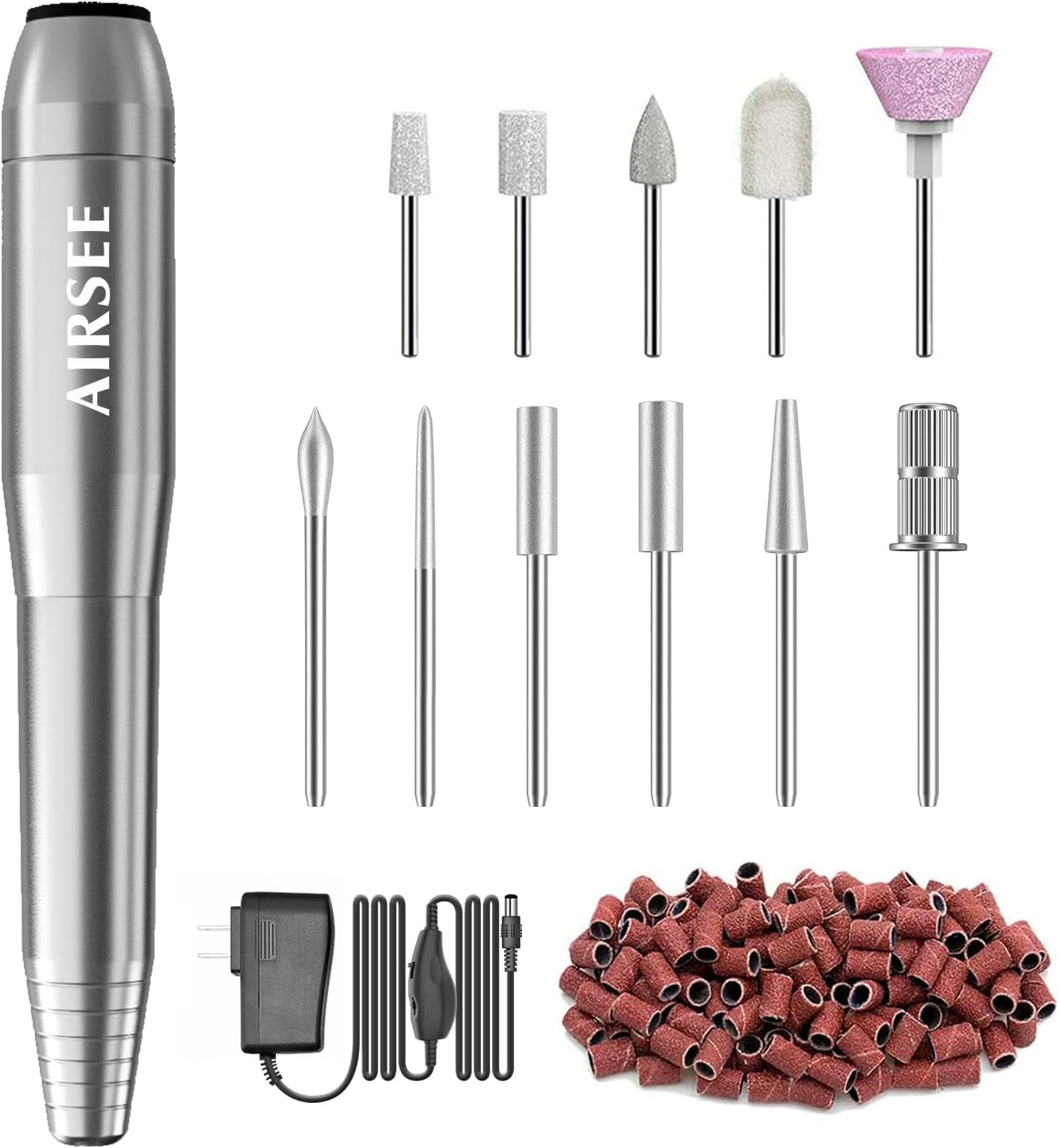 AIRSEE ポータブル電動ネイルドリル プロフェッショナル Efile ネイルドリルキット アクリル/ジェルネイル/マニキュアペディキュア/ポリッシングシェイプツール ネイルドリルビット11個とサンディングバンド56本付き
