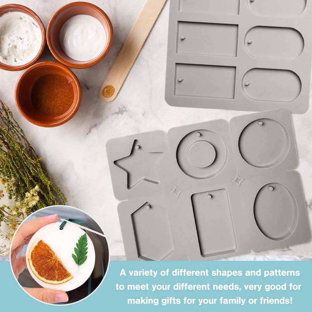 2 Piezas Moldes de Silicona para Jabones Moldes de Jabón de Silicona Rectangular 6 Cavidades Molde para Jabones Artesanales Molde de Velas con Agujero para Colgar,Llaveros,Aromaterapia(Gris)