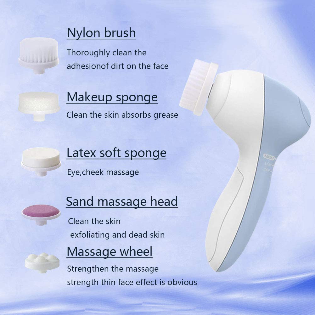 5-in-1 Facial Brush Set, Waterproof Facial Cleansing Brush Exfoliating Brush Mini Beauty Skin Brush Massager for Deep Cleansing, Gentle Exfoliating, Removing Blackhead & Massaging (Light Blue) : Beauty & Personal Care