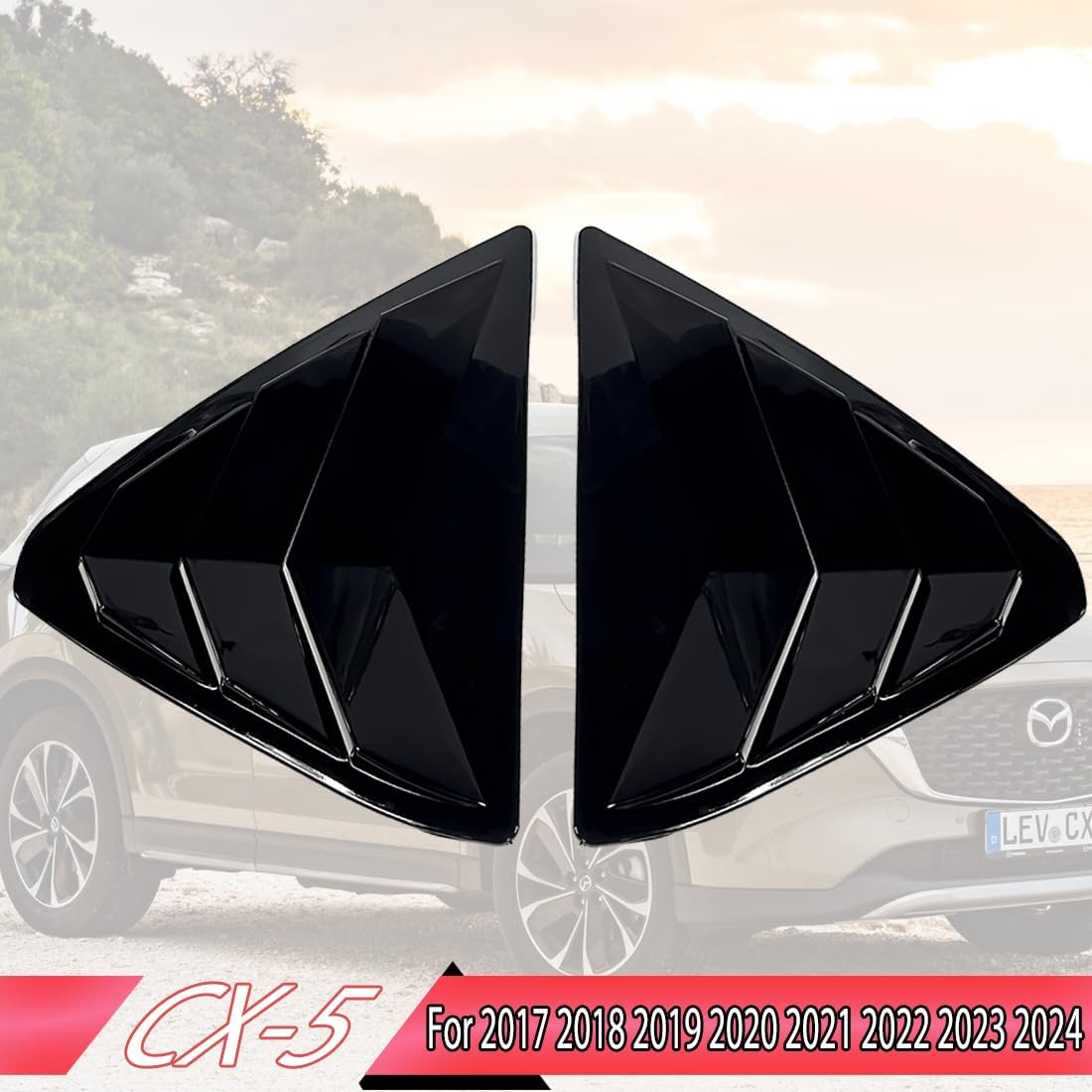 Window Louver 2Pcs Side Vent Window Louvers for Mazda CX-5/CX5 2017-2025, ABS Print Sport Window Decorative Covers, Exterior Trim Accessories - Bright Black