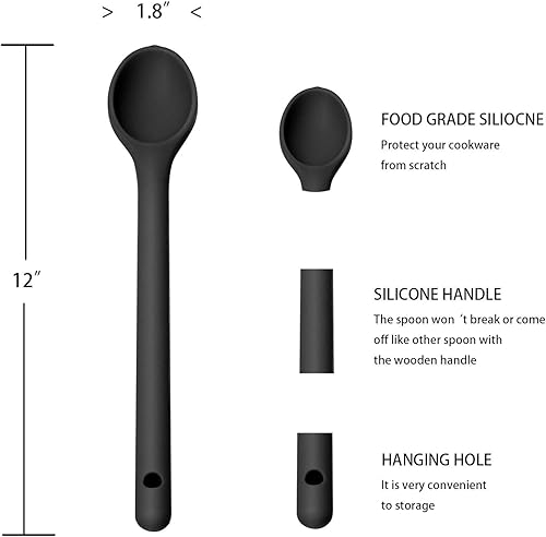 Miniatura 2 de Juego de 3 cucharas para remover para cocinar, cucharas de silicona de mango largo de 12 pulgadas, cucharas de mezcla antiadherentes para cocinar,