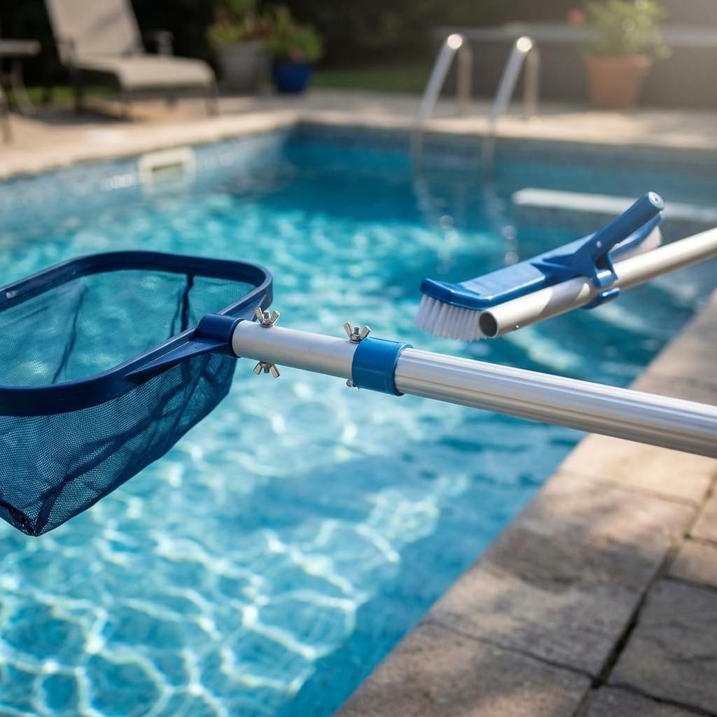 Suinga - Manico per piscina telescopica, in alluminio, da 2,4 a 4,8 m, fissaggio tramite clip