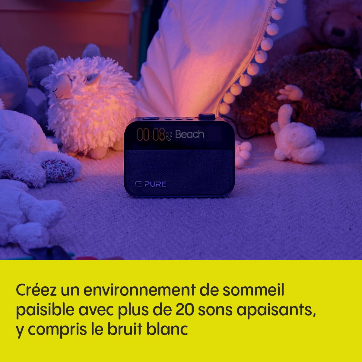 Pure Moment Réveil de Chevet et de Bureau (Radio Numérique Dab+/FM, Bluetooth, Machine à Bruit Blanc, Aide au Sommeil, Lumière Réveil, Veilleuse, Affichage Réglable) Noir