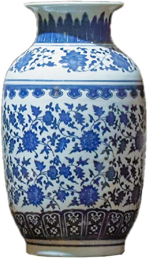 Classic Vase of Blue-and-White Porcelain,Elegant Chinaware of Flower Vase of Blue Flowers Glaze,About 11 in(28 cm) Tall,2 + Optional Patterns,青花瓷花瓶 (Pattern 1)