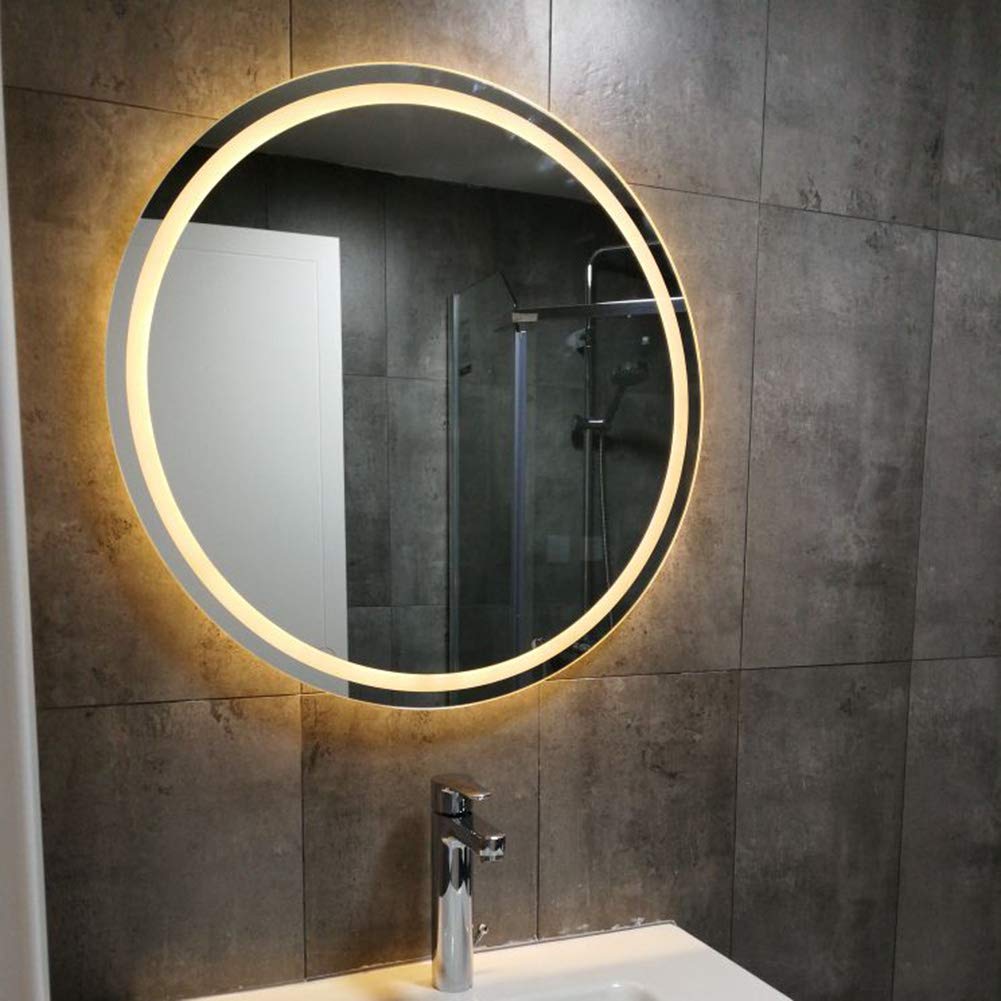 YHJZSM Espejo de baño Espejo con luz LED de 60 cm, Espejo de Maquillaje con luz LED montado en la Pared, Retroiluminado, Luz Redonda Luz Blanca/luz cálida