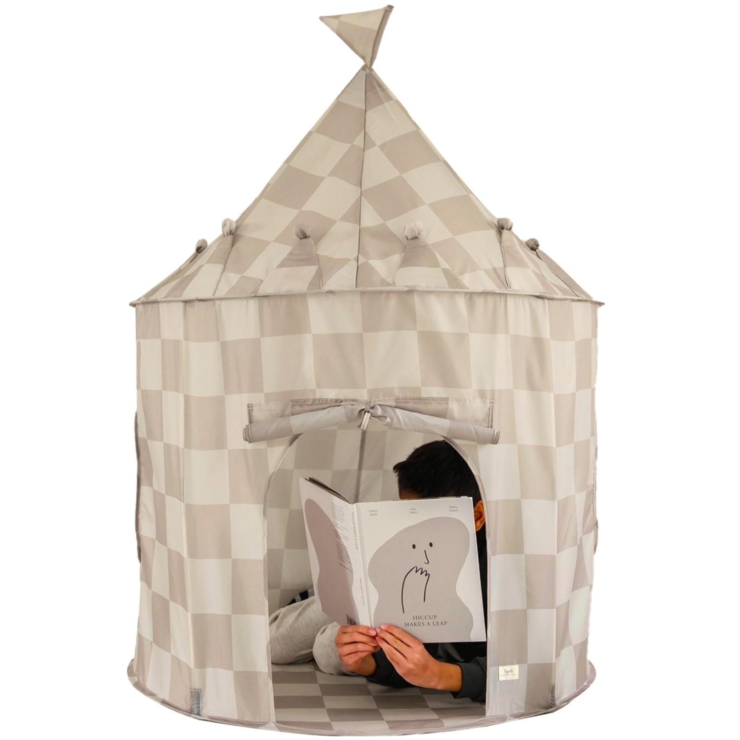 3 Sprouts Kids Play Tent - Sustainable Recycled Fabric  Fun Spacious Childs Playhouse for Indoor Games for Boys & Girls - Durable Fort Pop Up House for Toddlers & Children Age 3-10 - Checkered Beige