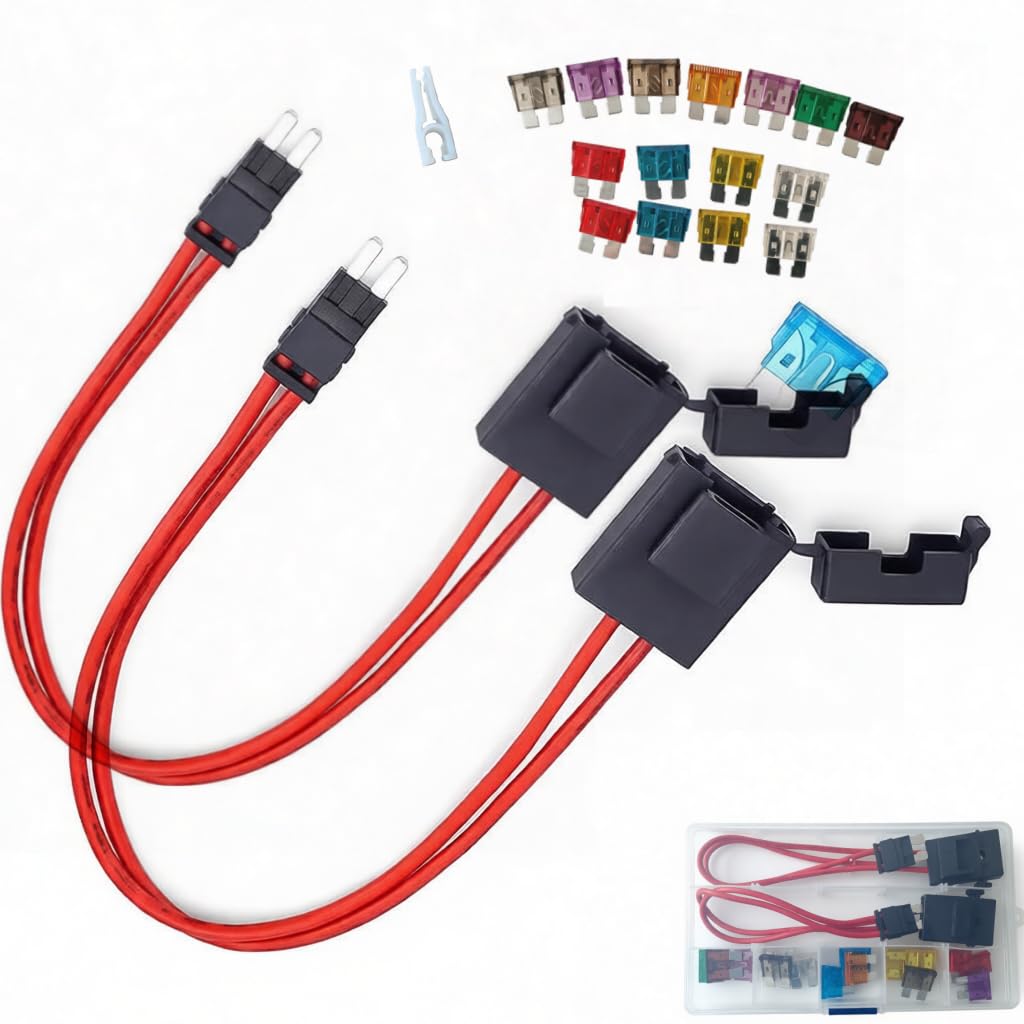 2Pcs Micro2 APT/ATR Fuse Extension Adapter 16AWG Copper Wire | 15Pcs Blade Fuses Included | Relocate Hard-to-Reach Fuses, Add Switches & Fix Battery Drain for Cars, Trucks, RVs