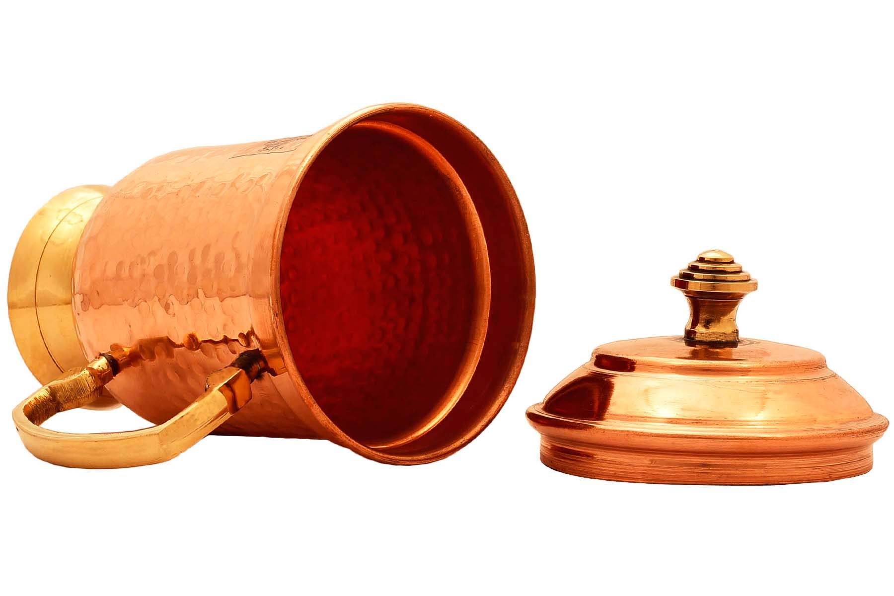 Indian Art Villa Designer Copper Hammered Beer Mug with Lid, Barware, 17 OZ