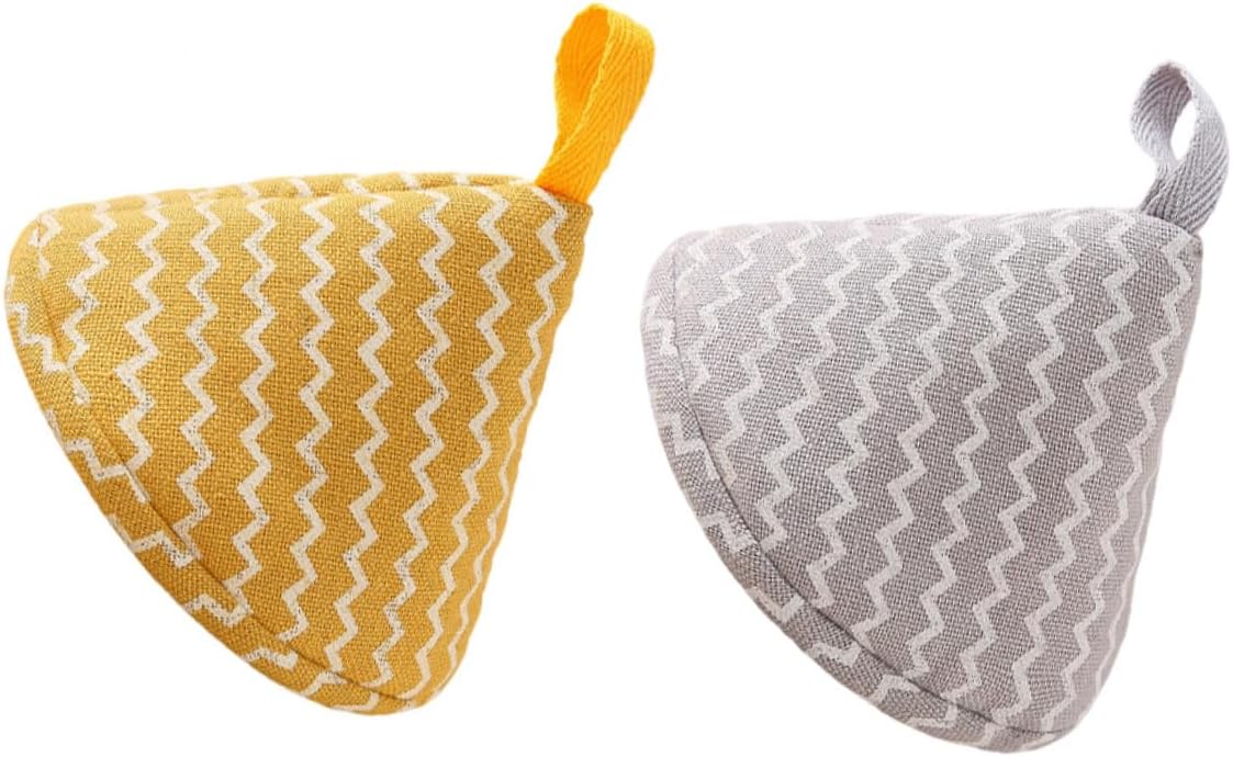 2pcs Creative Triangle Pot Lid Cover Heat Resistant Cotton Linen Pot Handle Gloves for Kitchen Use Practical Kitchen Accessory Orange Gray Stripes