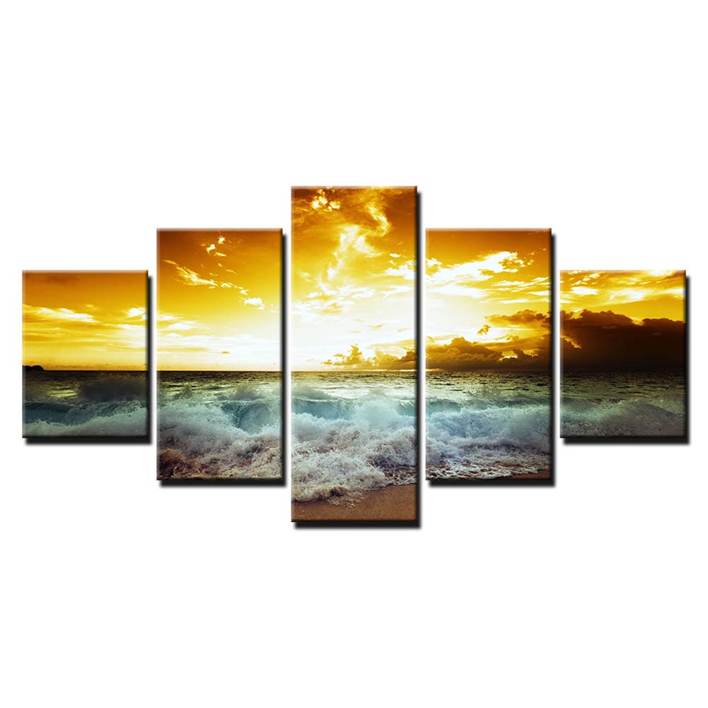 Peinture paysage marin sur toile tendue decoration interieure format panoramique 150cm